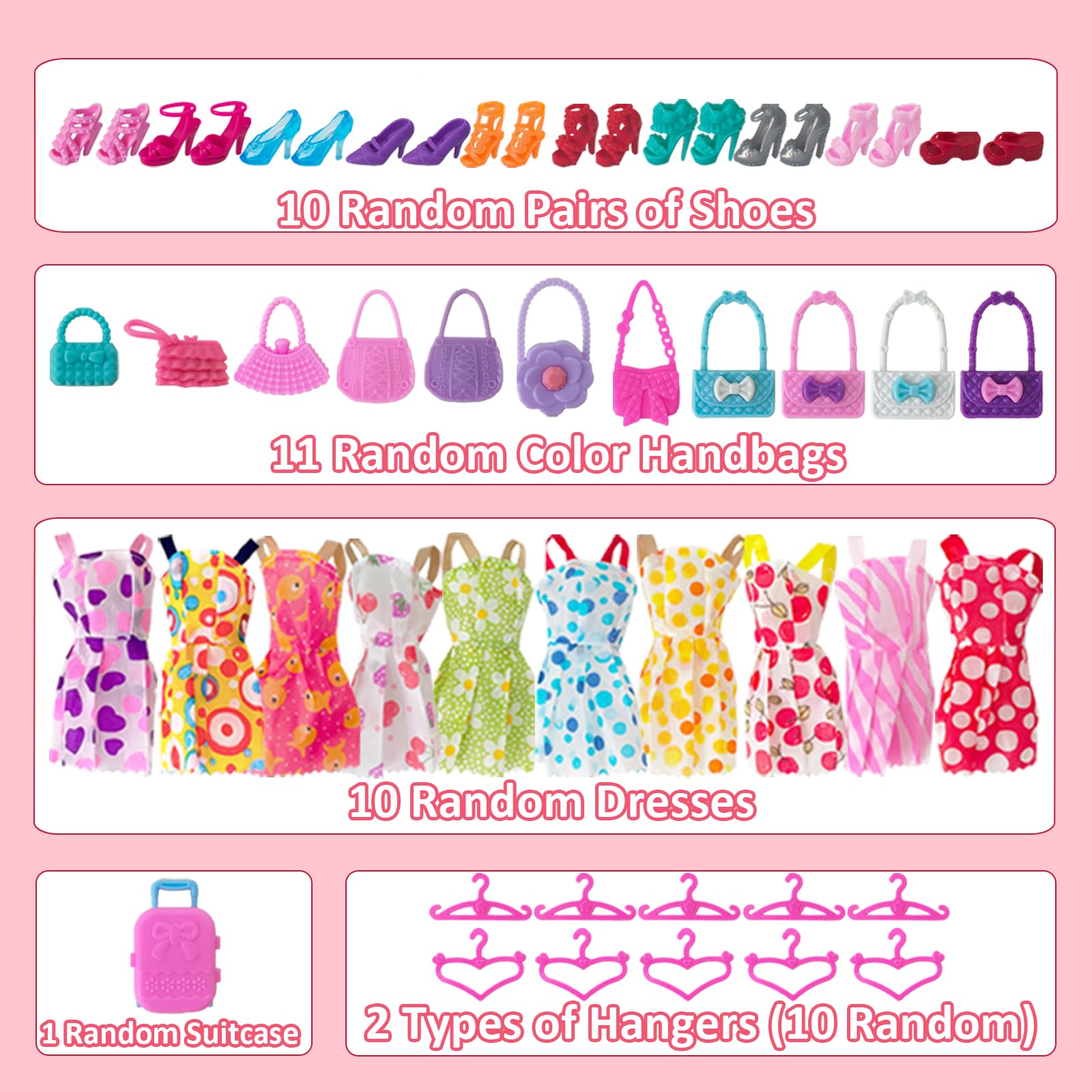 122 Pezzi Armadio Bambole Playset con Bambole 11,5 Pollici, Vestiti e Accessori, Include Abiti Principessa Scarpe Borse, Giocattoli Travestimento Adatti a Bambine, Bambini e Bambini (Rosa)