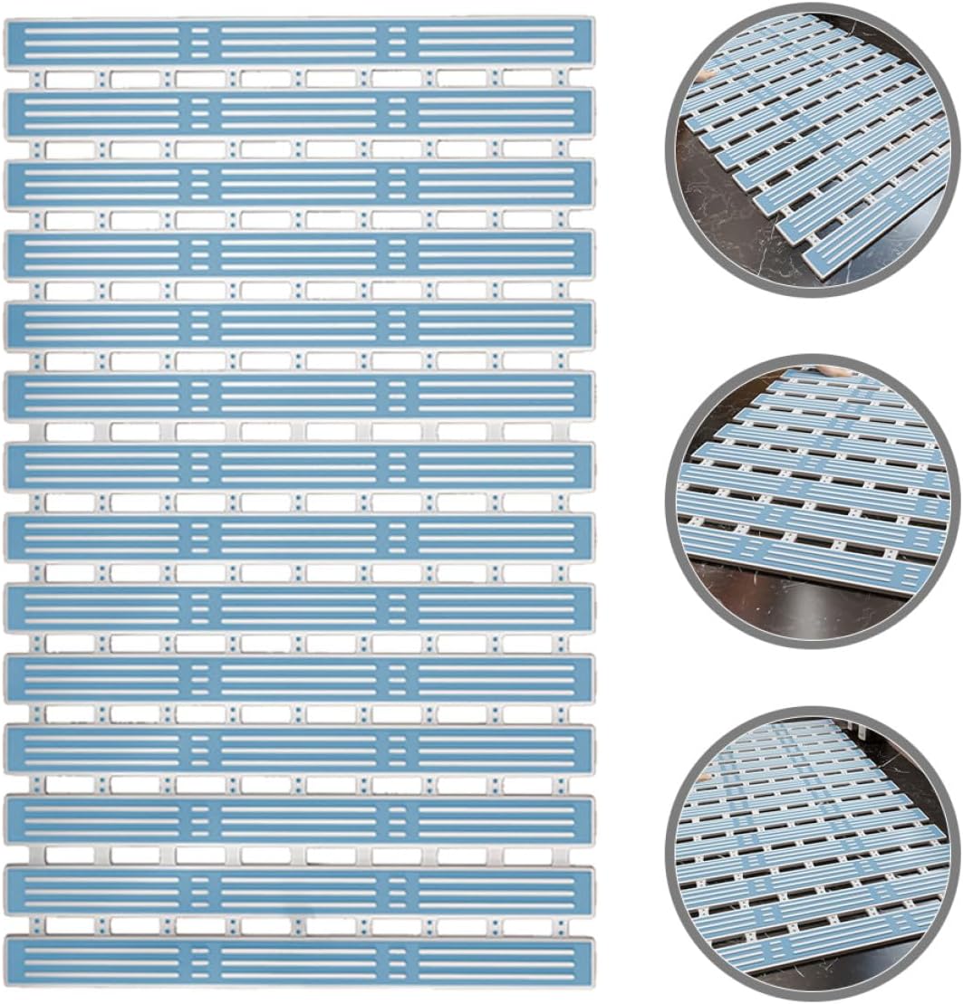 Luxshiny Anti Skid Bathroom Shower Mat with Suction Cups, Blue and White 68x40cm Non Slip Bath Tub Mat for Shower Floor, Massage Stripe Design Bath Accessory for Home and Hotel