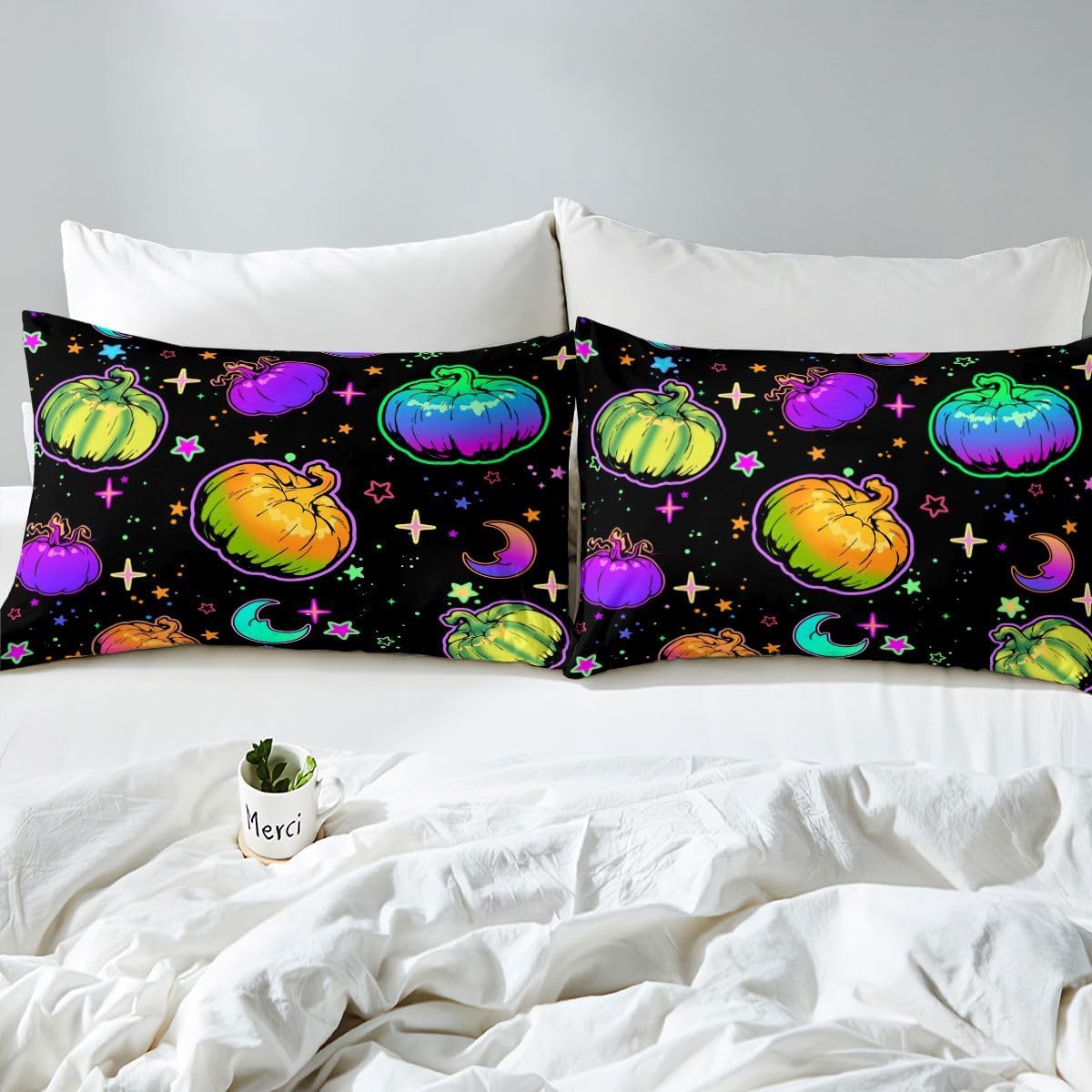 Feelyou Halloween Sheet Set for Kids Boys Girls Pumpkin Print Sheets with Deep Pocket Fitted Sheet Twin Size Fluorescent Style Bed Sheets Set Bedroom Decor Spooky Pumpkin Bedding Set 3Pcs