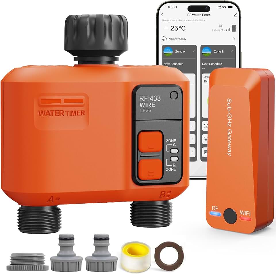 Programmateur d'arrosage WiFi 2 Voies avec Passerelle RF 300 m