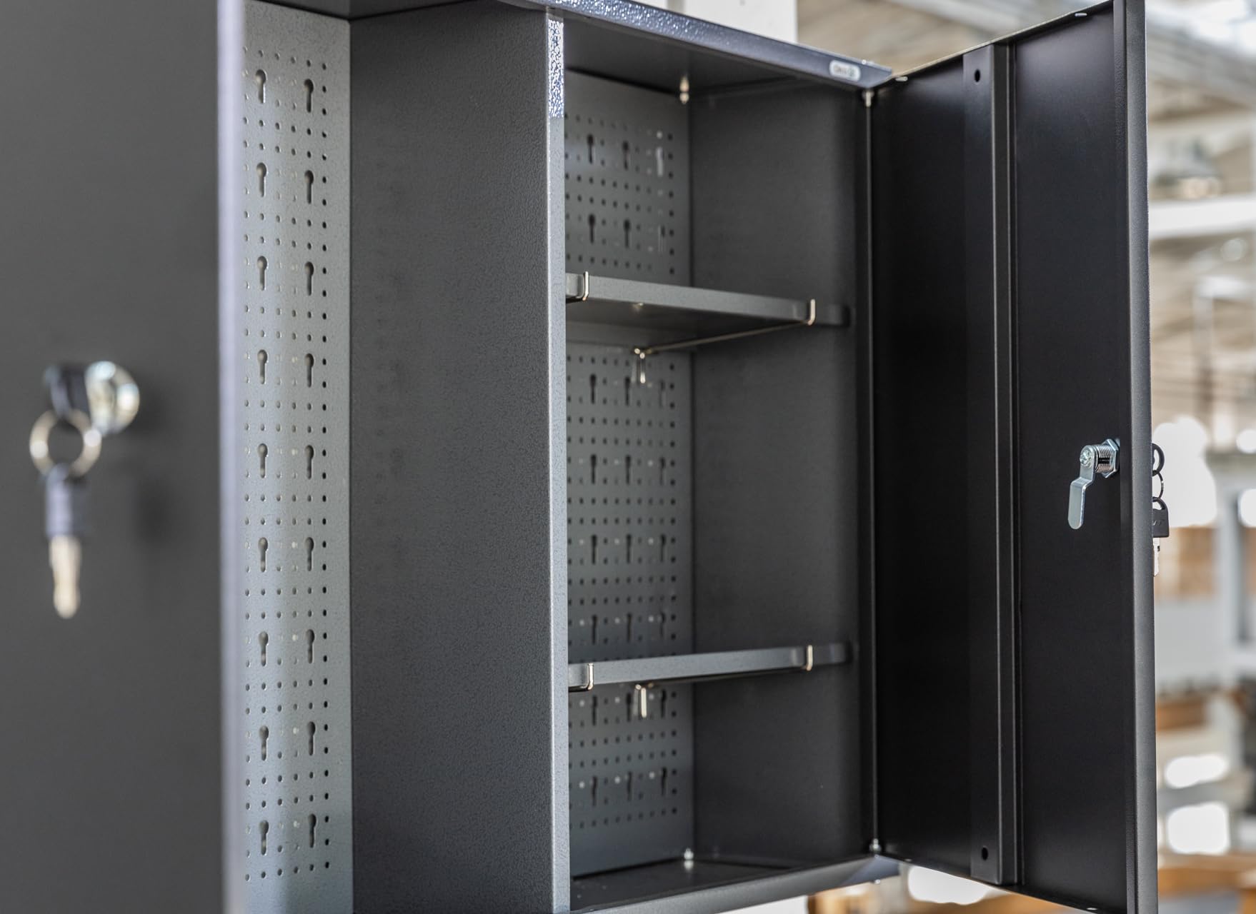 Ondis24 Werkstatt Hängeschrank Metall Werkzeugschrank abschließbar Grau Schwarz 120 cm - Kurt