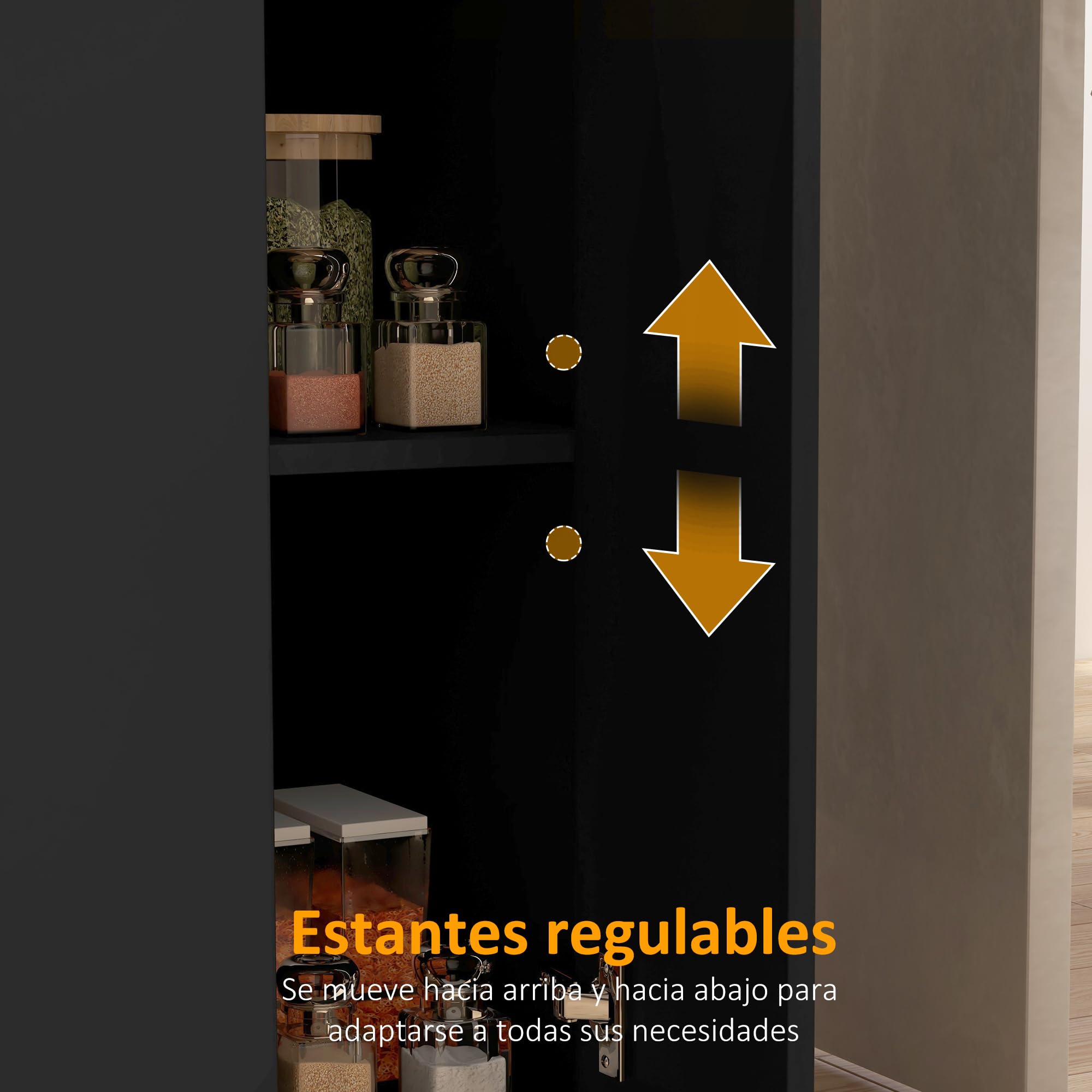 HOMCOM Isla de Cocina Mueble de Cocina con Estantes Ajustables 2 Estantes Abiertos y 2 Puertas Estilo Moderno Carga 100 kg 105x60x82 cm Negro y Roble