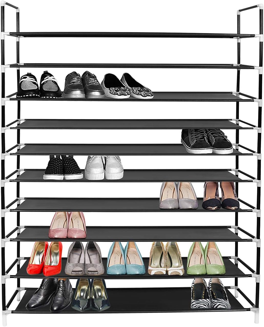 Azadx 10 Tiers Shoe Rack, Space Saving Shoe Tower Cabinet Storage Organizer Holds About 50 Pair of Shoes Black