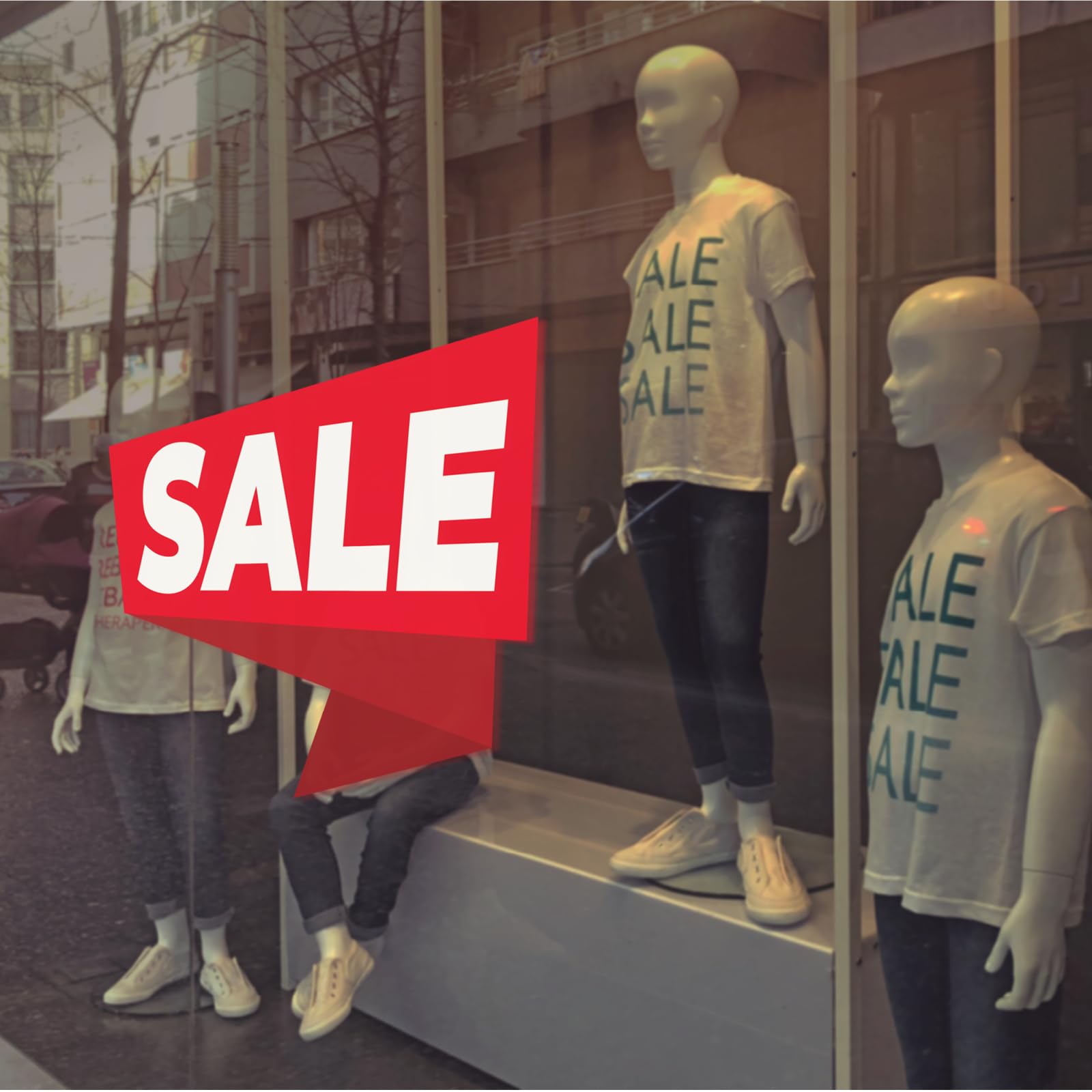 Primus Print 10 x Fensteraufkleber Aufkleber Schriftzug - für Ihren Store, Büro, Laden, Lager, Geschäft, Einzelhandel - Ausverkauf Neueröffnung Sale Umzug (Sale, 10er Set)