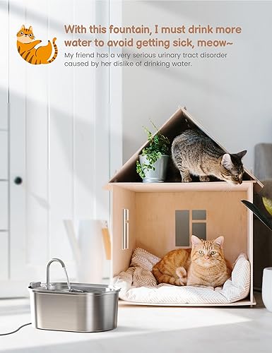 Miniatura 4 de Fuente de agua para gatos de acero inoxidable con 8 filtros de carbono + 8 esponjas de 108 onzas3.2 L fuente de agua para mascotas, fuente de agua