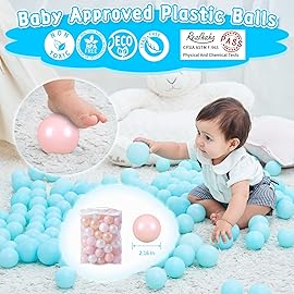 Realhaha Ball Pit Balls 100 Play Balls Plastic Balls for Baby Girls Toddlers Kids Play Tent Pool Playhouse Playpen Party Decoration, Pink White