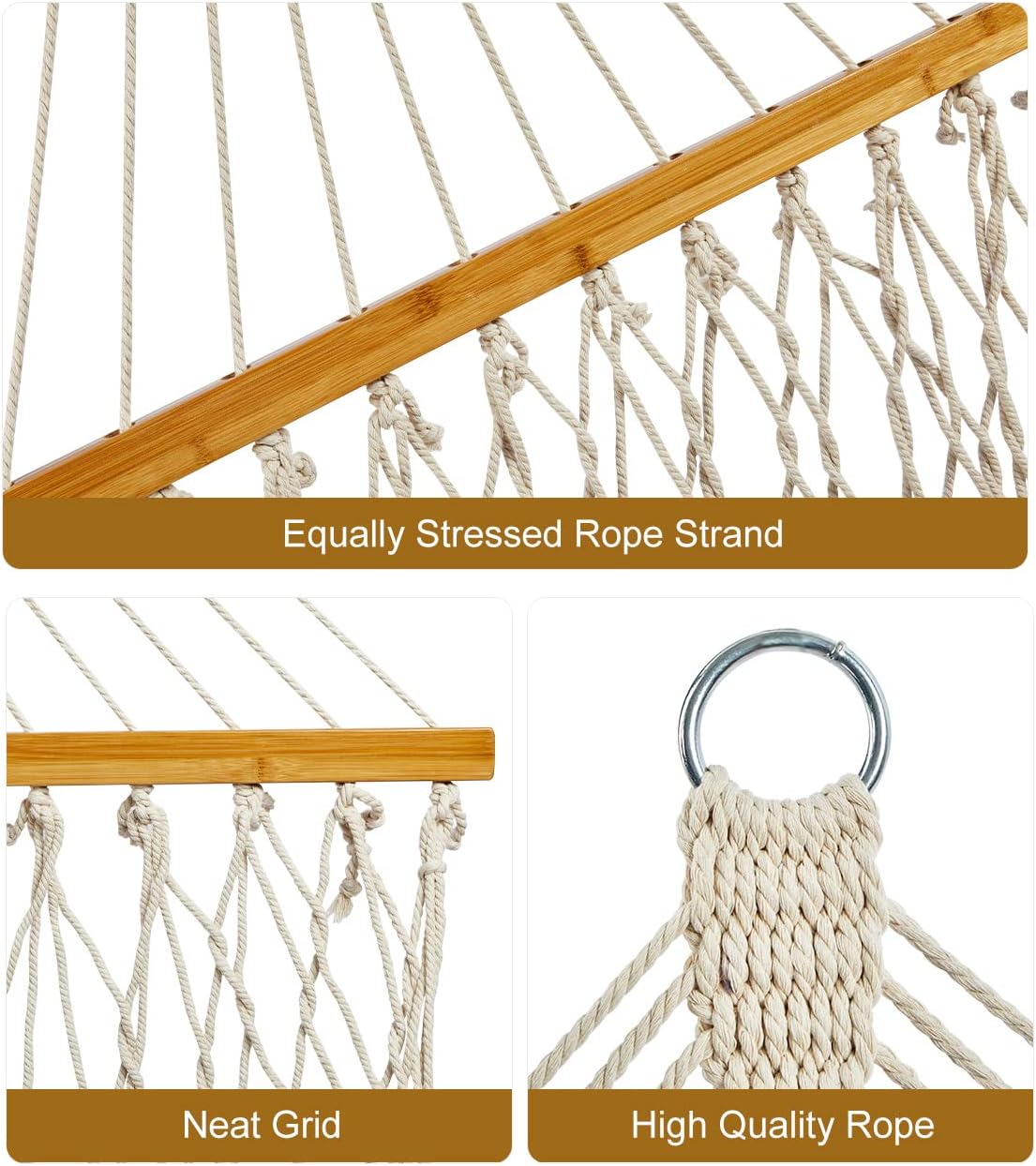 Hammock Stand with Hammock, Dual-Bar Steel Hammock Frame Rope Hammock, 2 Person Hammock with Stand Garden Backyard Vacation Relax
