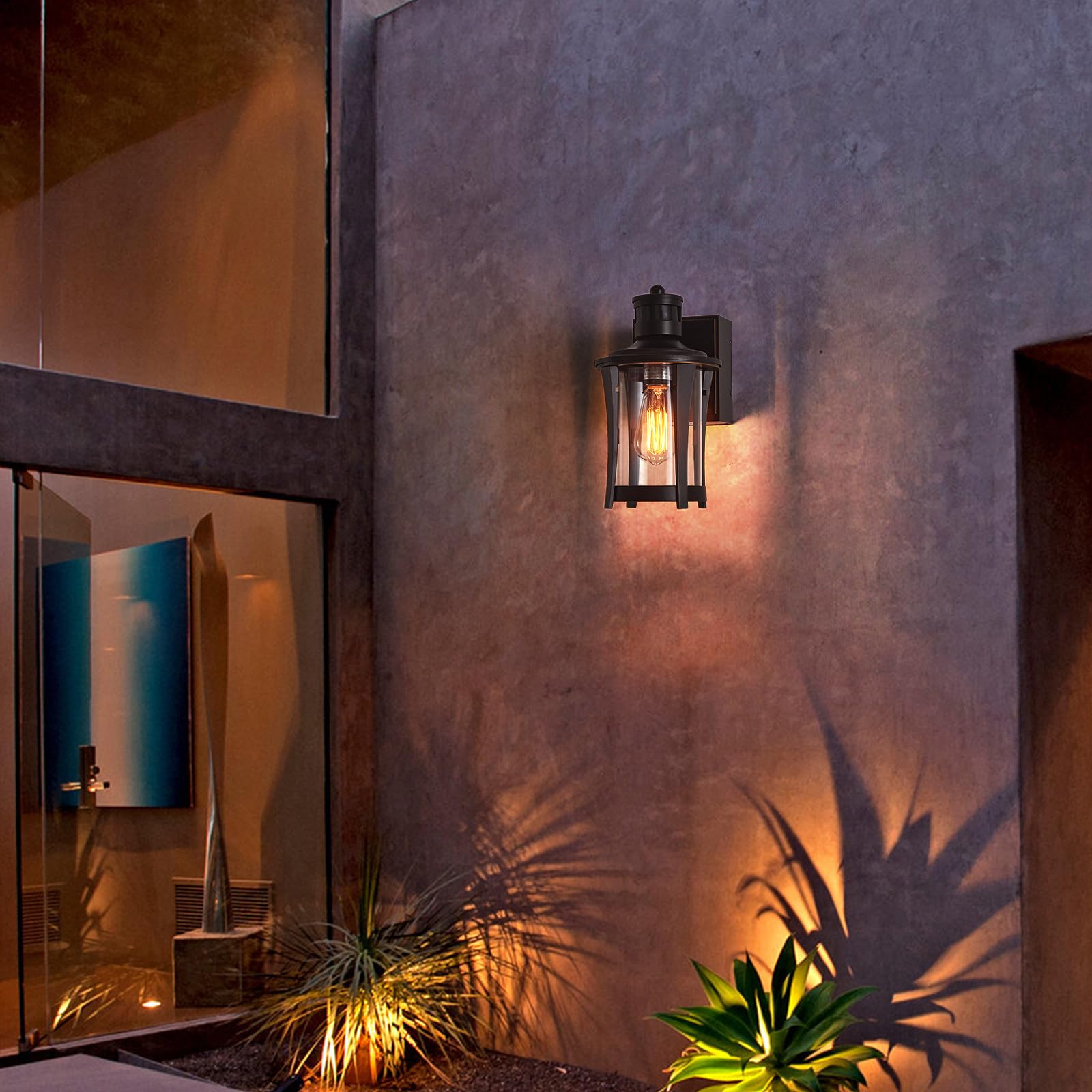 Yisuro Outdoor Ceiling Light With GFCI Outlet & Motion Sensor – 3 Lighting Modes, Dimmable