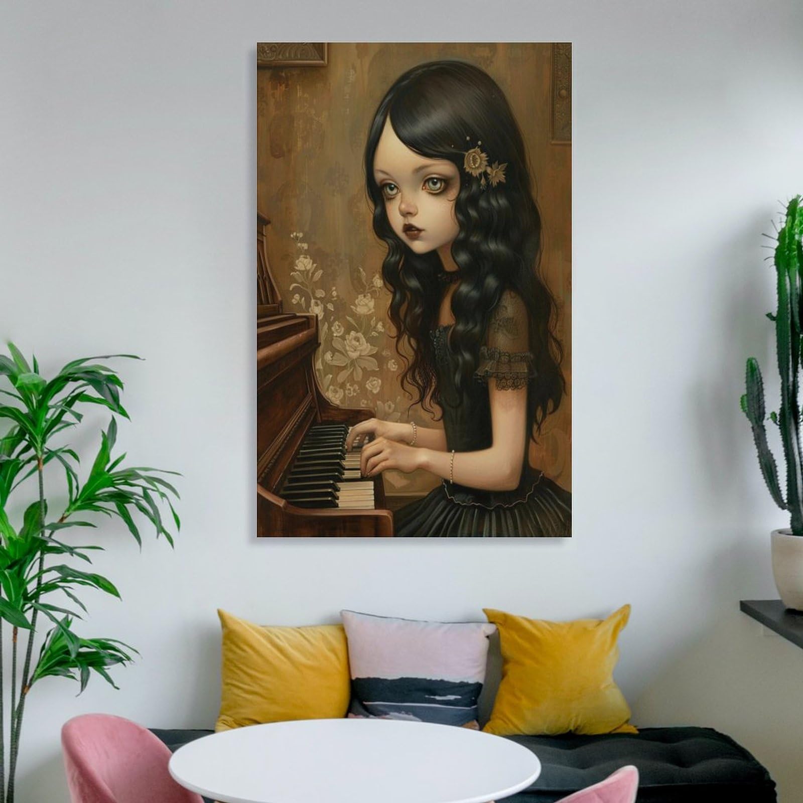 NFFBGFD Mädchen Spielt Klavie - Poster su tela, decorazione per camera da letto, ufficio, stanza, regalo, 60 x 90 cm