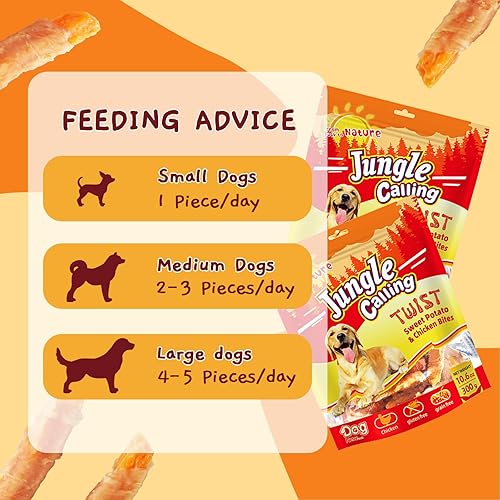 Miniatura 3 de Jungle Calling Dog Treats, Skinless Chicken Wrapped Sweet Potato, Gluten and Grain Free, Chewy Dog Bites for Balanced Nutrition, 6 oz
