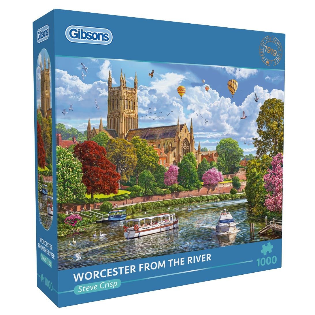 Gibsons Worcester from the River 1000 Piece Jigsaw Puzzle for Adults - River Cruise, Nature & Architecture Scene Artwork by Steve Crisp, Premium Sustainable Puzzle Made in the UK/EU - Great Gift — image 1