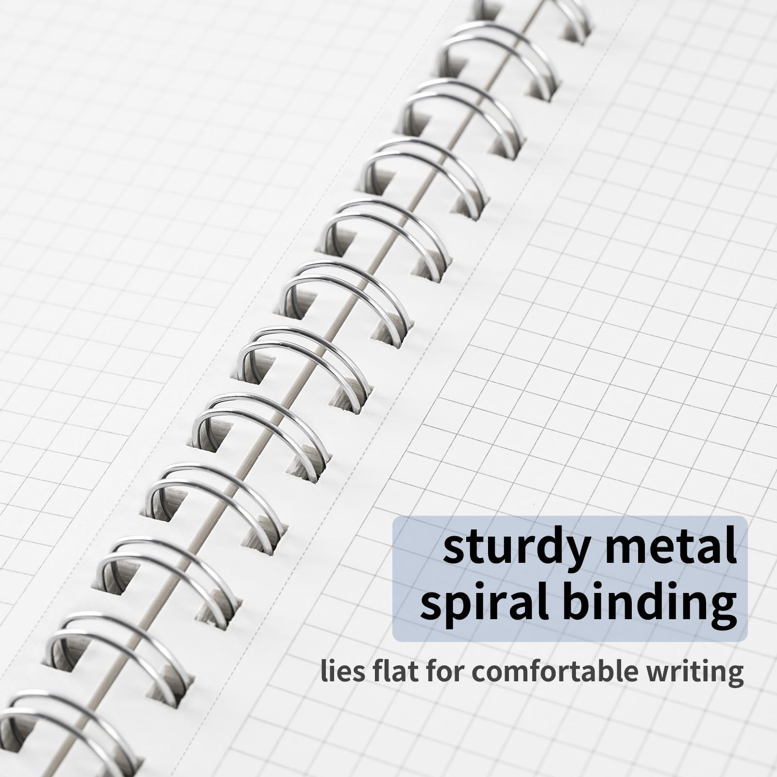 Cuaderno cuadriculado en espiral A5, paquete de 3, 160 páginas, papel grueso de 100 g/m², cubierta translúcida esmerilada impermeable, diario cuadrado perforado para oficina escolar