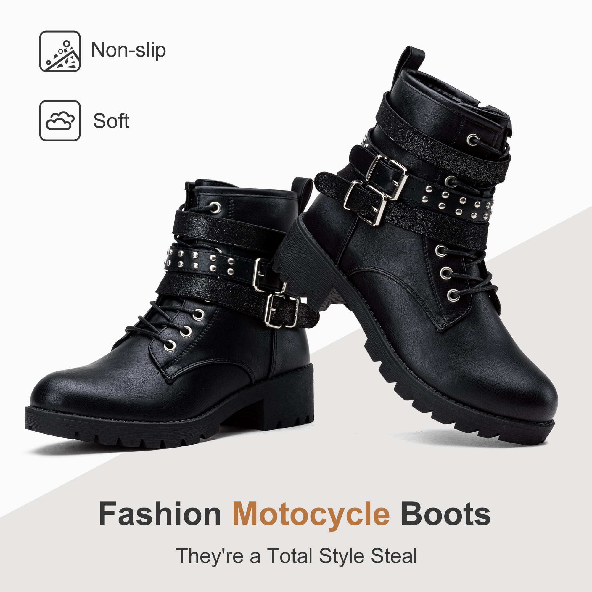 Vepose Women's 916 Ankle Boots, Combat Lace up Short Booties with Inside Zipper: 10 Black