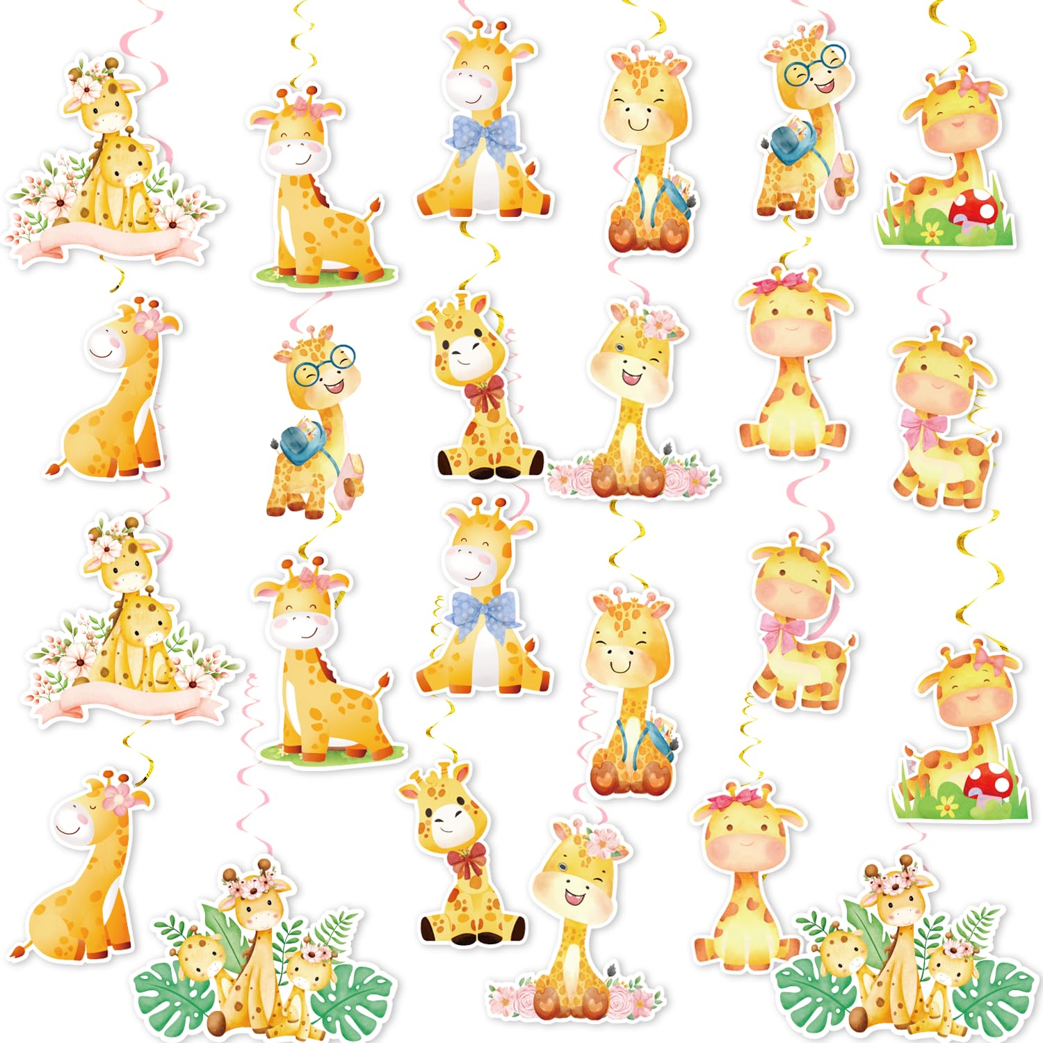 24 PCS Giraffe Hanging Swirl Decorations Giraffe Ceiling Streamers Hanging Decorations Jungle Animal Giraffe Party Decorations for Giraffe Birthday Party Supplies