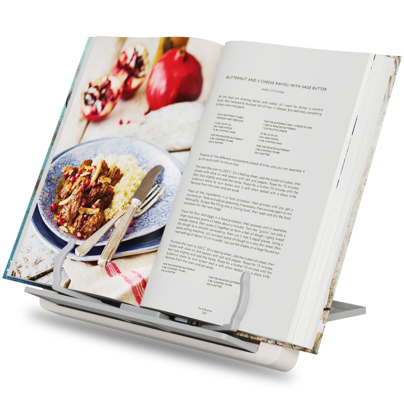 Portable Book Stand Holders for Reading Hands Free, Adjustable Cookbook Recipe Stand Holder for Kitchen Counter with Page Holder Clips