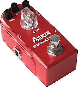 AZOR Pedal de distorção de alto ganho para guitarra elétrica - circuito analógico, caixa de alumínio, desvio verdadeiro, compacto para uso em palco/estúdio