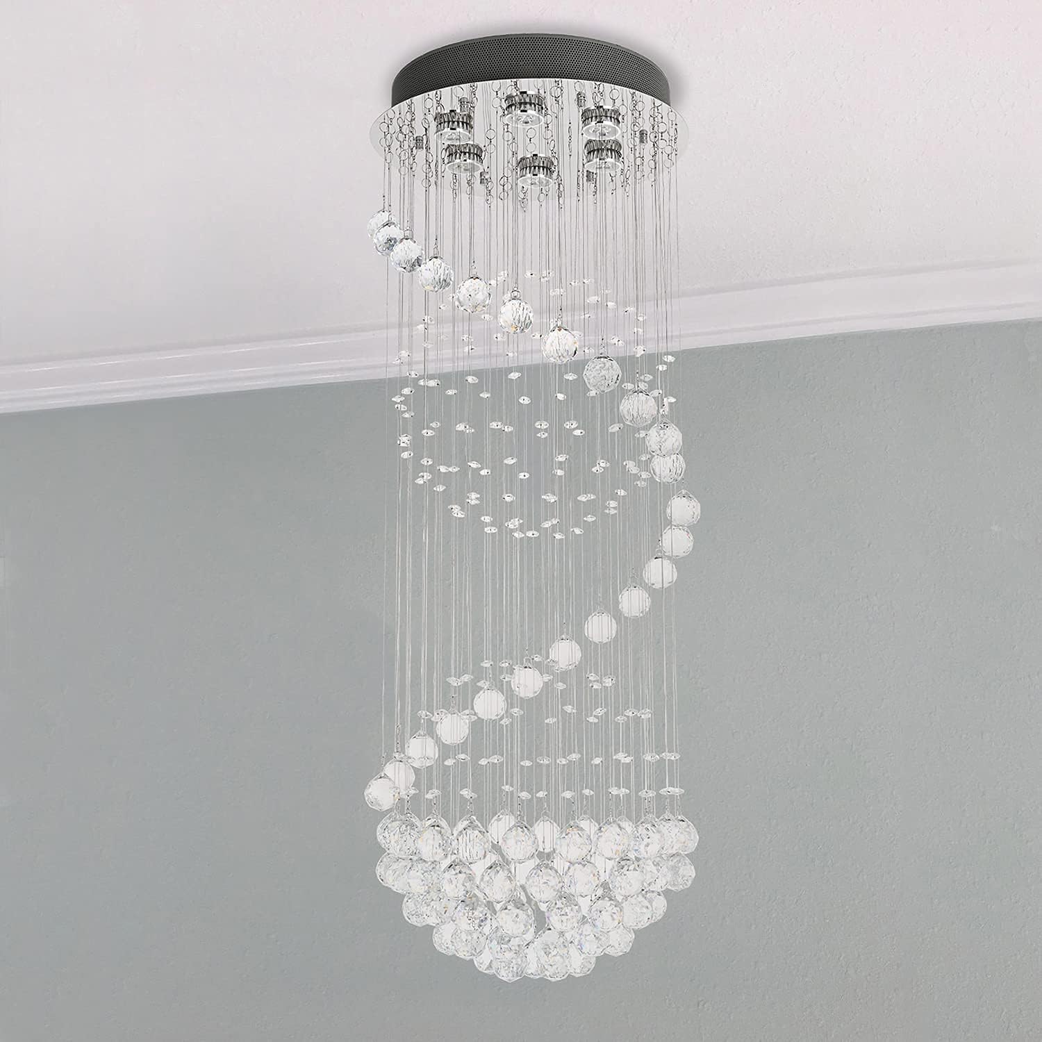 Modern Crystal Chandelier Lighting, Clear K9 Glass Crystal Ceiling Light, Luxurious Spiral Sphere Flush Mount Lights for Living Room Hallway Foyer Entryway Corridor, Size: D15.7'' H43.3''