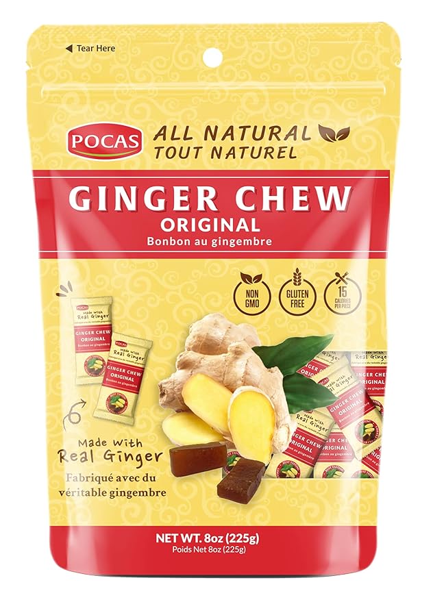 Pocas Ginger Chews Original Real Ginger Candy Chews, Non