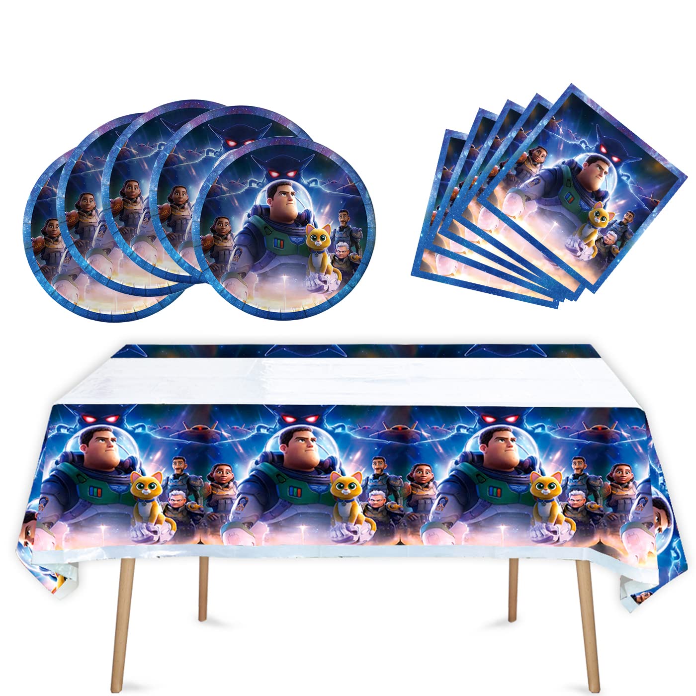 GYSIXGAOSU Buzz Lightyear Party Supplies 41pck Include 20 Plates, 20 Napkins Tablecloth for The Buzz Lightyearbirthday Party Decoration