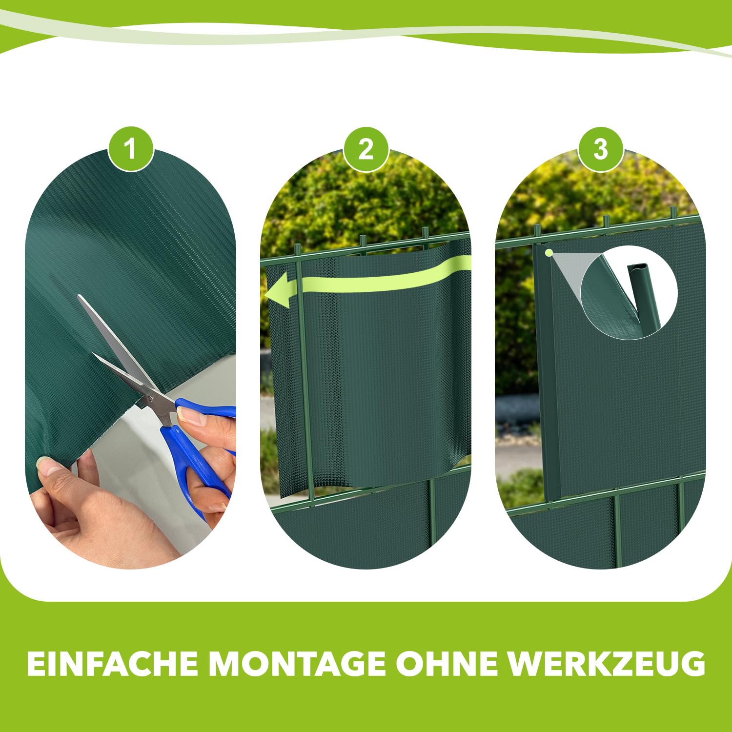 Ribelli 2er Set Sichtschutzstreifen Zaun, 2 Rollen á ca. 35 Meter x 19 cm inkl. 60 Clips, PVC Sichtschutz Zaunfolie, Doppelstabmatten Zaunfolie, Windschutz für Gartenzaun, Balkon,Grün