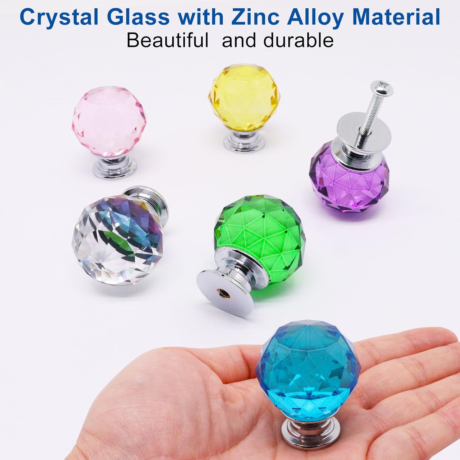 6pcs Cabinet Knobs, Crystal Drawer Pulls Diamond Knobs for Dresser, Crystal Drawer Knob Glass Handles for Kitchen, Bathroom Wardrobe