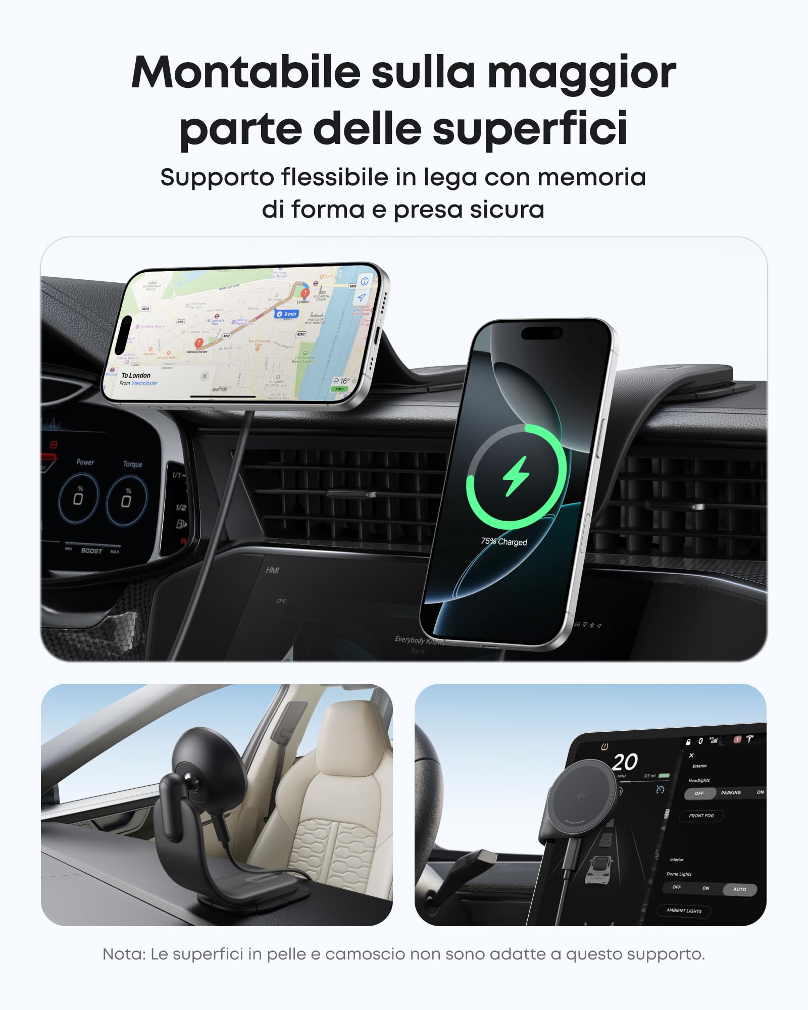 Anker Nano Caricabatterie Wireless Magnetico da Auto, Regolabile a 360° con Supporto Rimovibile, Ricarica Rapida 15W Certificata Qi2 con Supporto in Lega, per iPhone 16/15/14/13 (Adattatore Incluso)