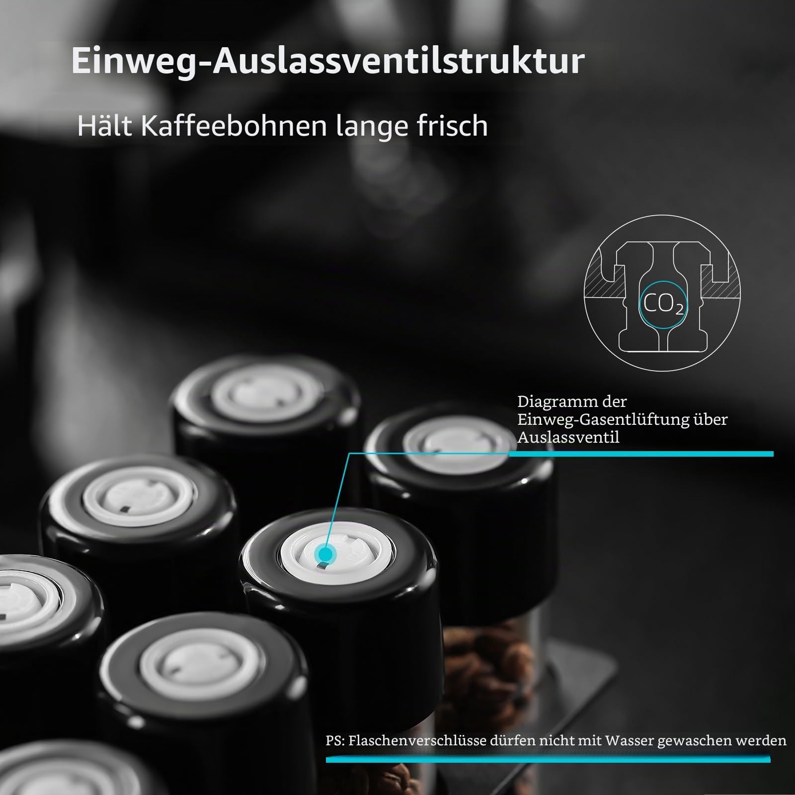 MHW-3BOMBER C5152-OS Aufbewahrungsröhrchen für Kaffeebohnen, 1 Dosierung, Kaffeebohnenkeller mit Einwegventil, Espresso-Dosierfläschchen mit Walnussständer und Trichter, 8 Stück