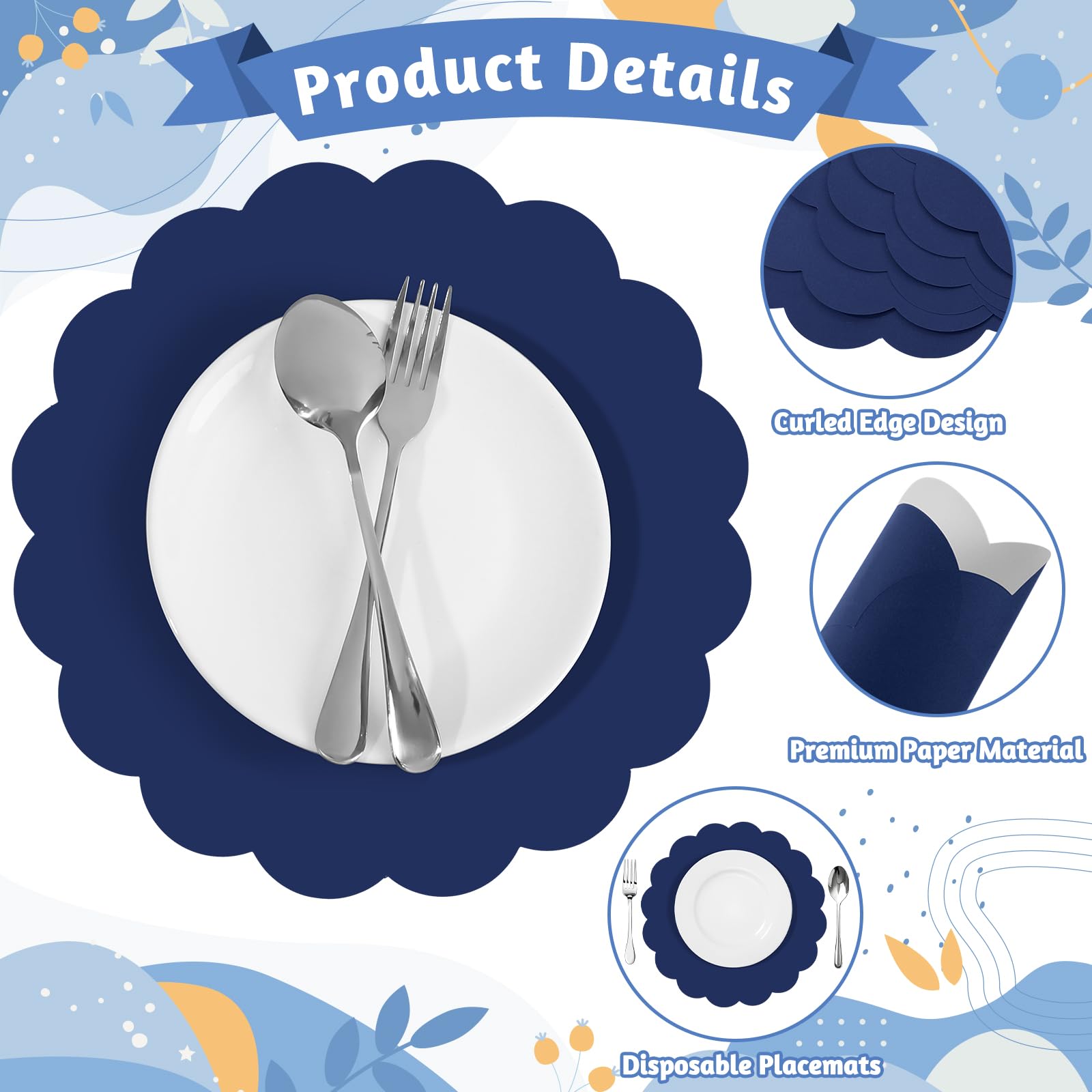 13 Inch Placemats Roshtia 100 Pcs Paper Placemat Disposable Placement ...
