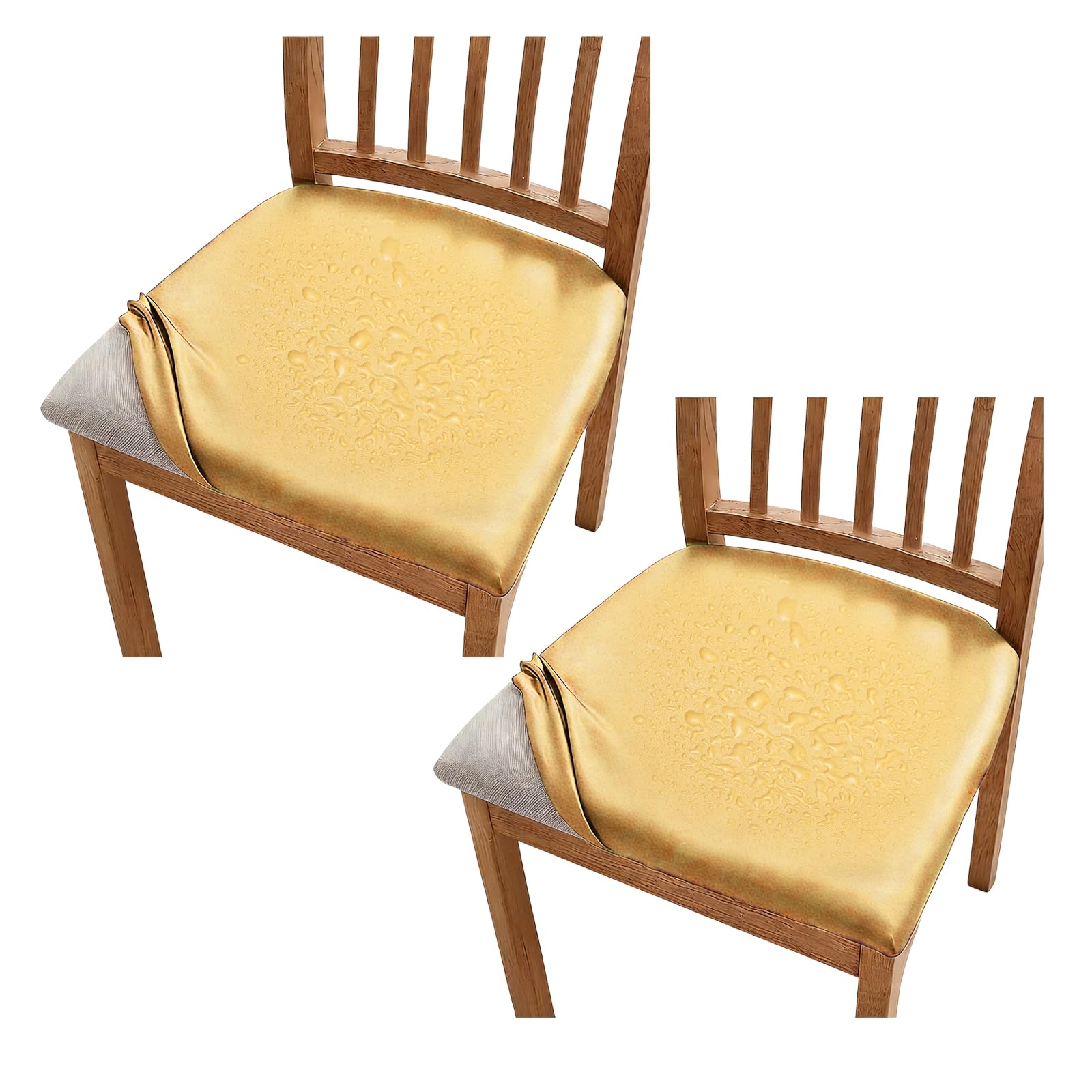 sourcing map 2Pcs PU Leather Covers for Dining Room Chairs, Soft Waterproof Dining Seat Covers Removable Stretch Chair Cushion Slipcovers with Elastic Band for Home, Kitchen(36-48cm, S, Beige)