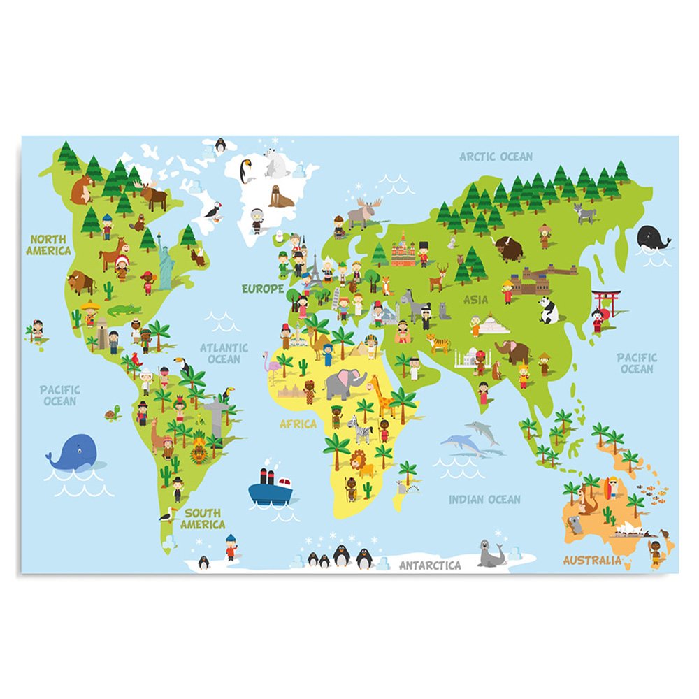 Feeby Quadro Su Tela Mappa Del Mondo 100x70 cm 1 pezzo Stampa Murale Fotografia Decorazione da parete Immagini Moderni per Soggiorno Camera da Letto Ufficio Cucina Il Moderno Mondo Bambini