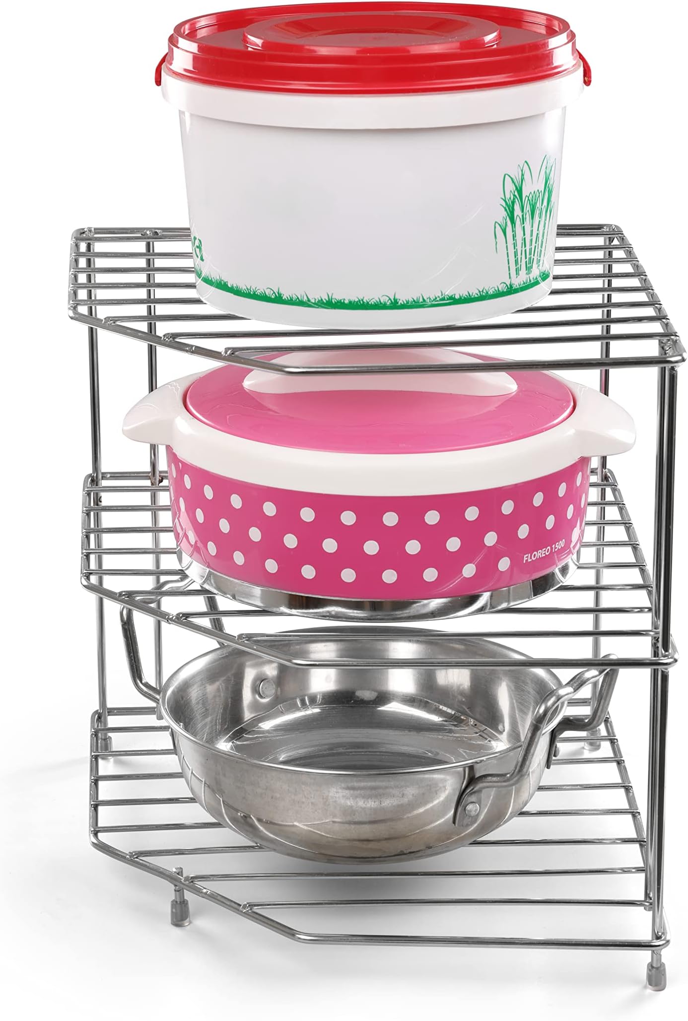 kiosk Stainless Steel Kitchen Corner Rack Organizer/Storage Shelf/Dish Rack/Kitchen Storage Rack/Shelf for Plates Bowls &Cups- Chrome Finish(Size- 30X30X30cm)