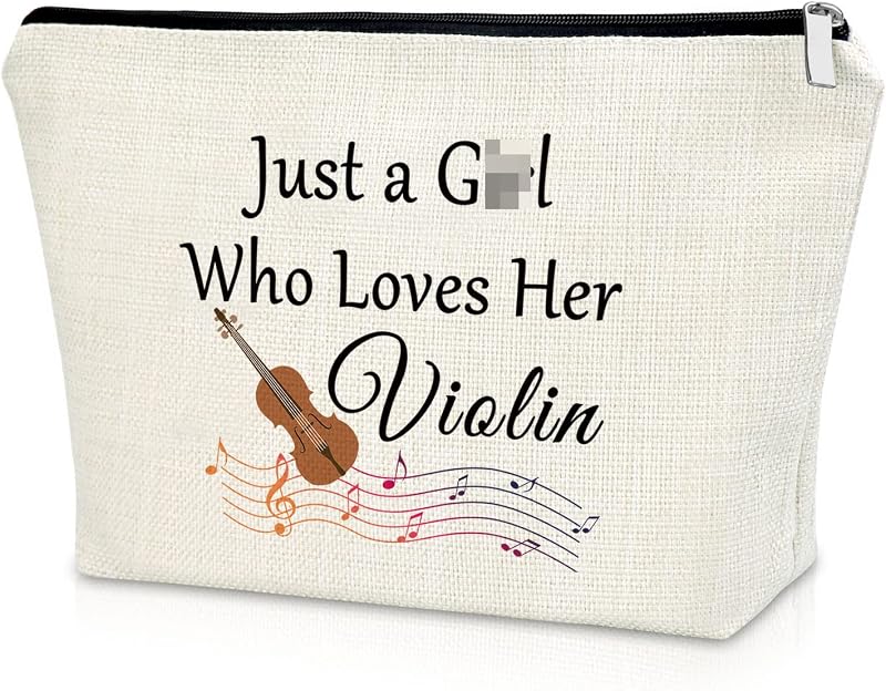 Necessaire de maquiagem Sazuwu com estampa de violino, lona, zíper, 25,4 x 6,35 x 17,02 cm