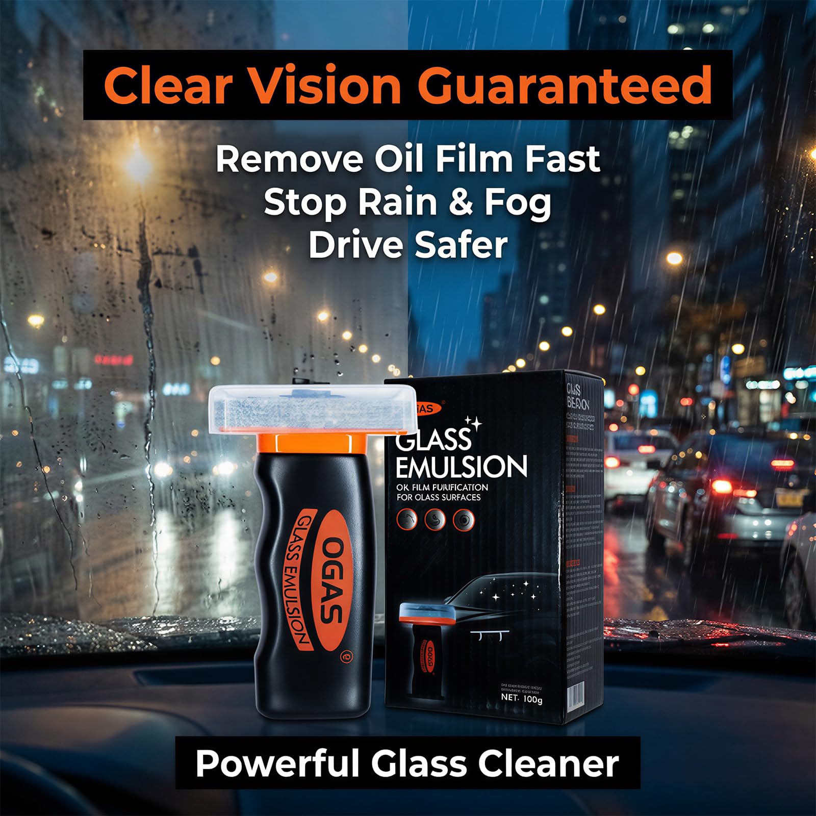 Kaiyunsheng Glass Oil Film Remover for Car Windshield - 2 Pack Hydrophobic Glass Guard Cleaner with Handle Applicator - Professional Glass Emulsion for Crystal Clear View - 3