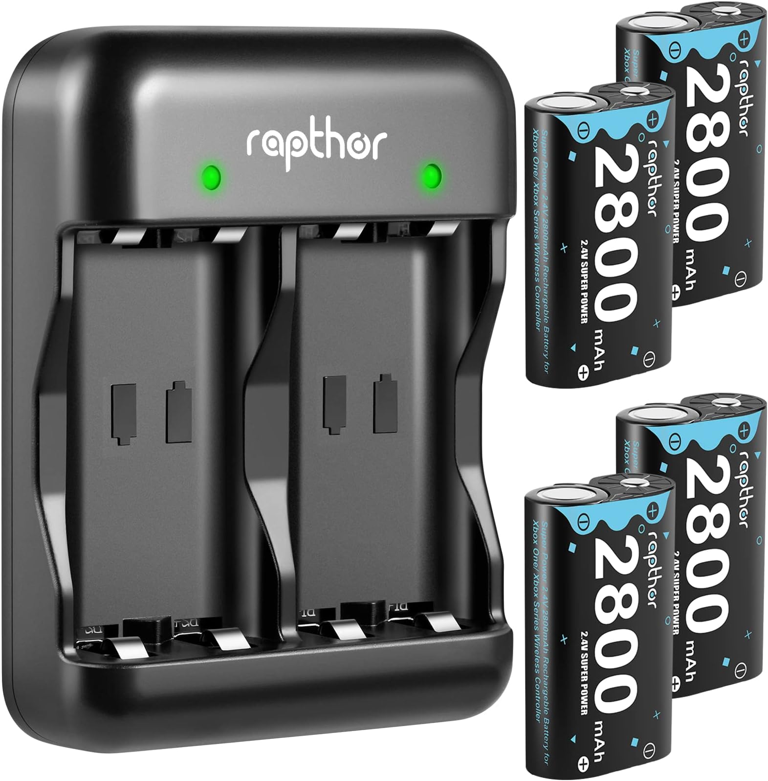 Rapthor 2800mAh Rechargeable Battery Pack for Xbox One/Series Controller, High Power Battery Pack with Fast Charger for Xbox One/Xbox Series X|S/Xbox One S|X (4 Battery Packs+1 Charger)