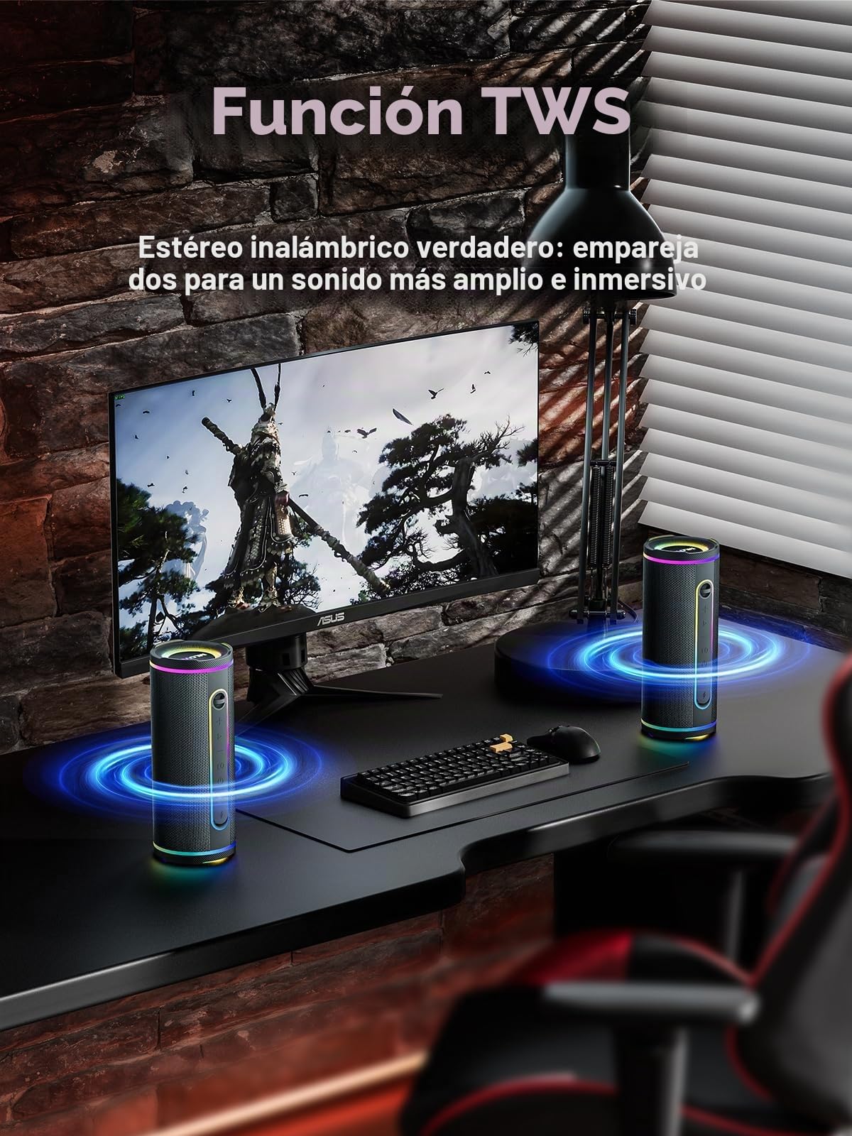 MLOVE E80 Altavoz Portátil Bluetooth Inalámbrico Impermeable RGB LED Luz True Wireless Stereo, Bluetooth 5.4, Bass Boost, Micro-SD, Jack 3,5mm, Carga Type C, Negro