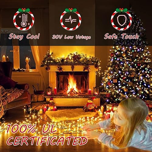 Miniatura 4 de realization - Guirnalda de luces LED para Navidad al aire libre, tira de 105 pies con 300 luces LED para interiores con 8 modos, enchufe de extremo