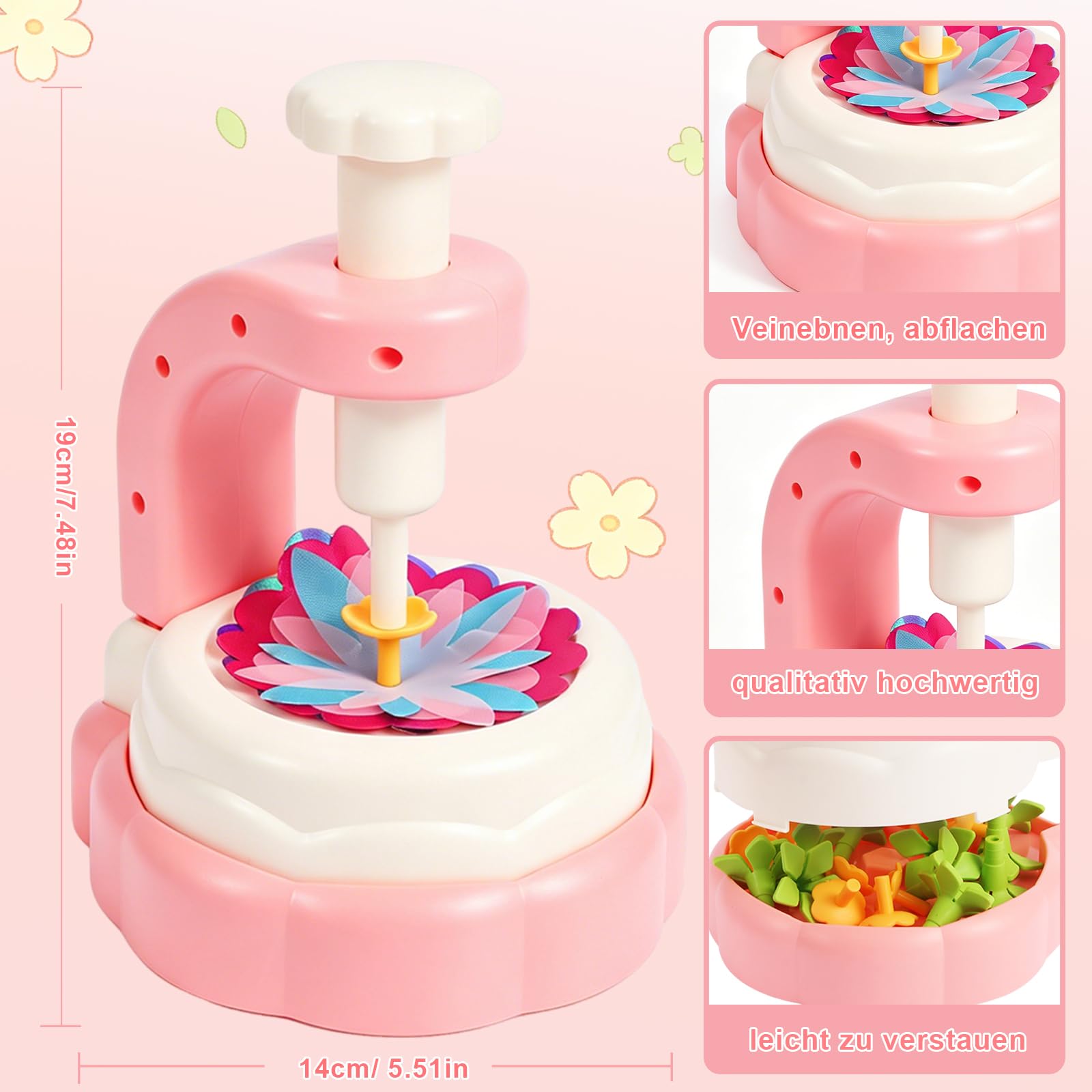 DIY Blumen Basteln Kinder, Blumenpresse mit Blumenmaschine, Komplettes Bastelset mit reichlich Zubehör für Mädchen ab 4–12 Jahre, Bastelspielzeug,Geschenk für Geburtstag, Muttertag und Weihnachten