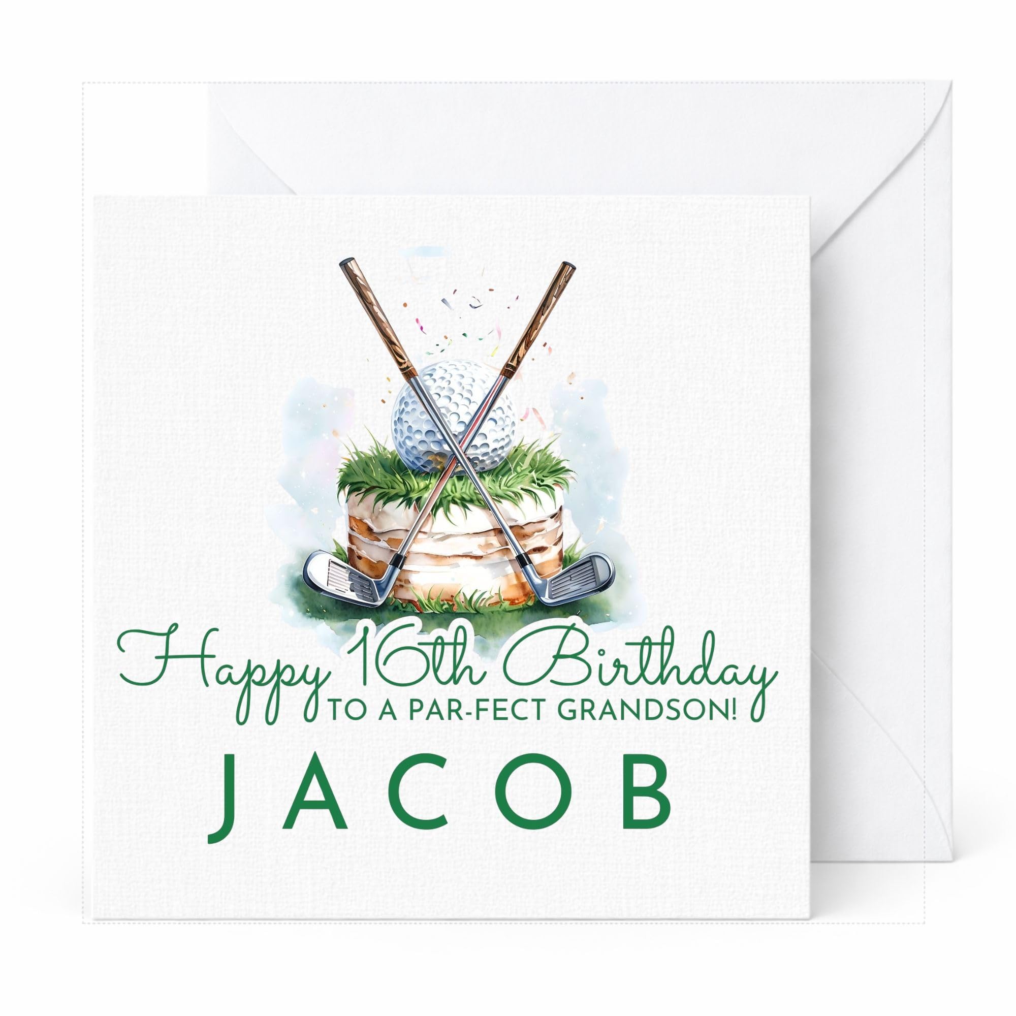 Personalised Golf Birthday Card Custom Name Age and Relation Golf Ball Clubs and Cake Design Birthday Keepsake