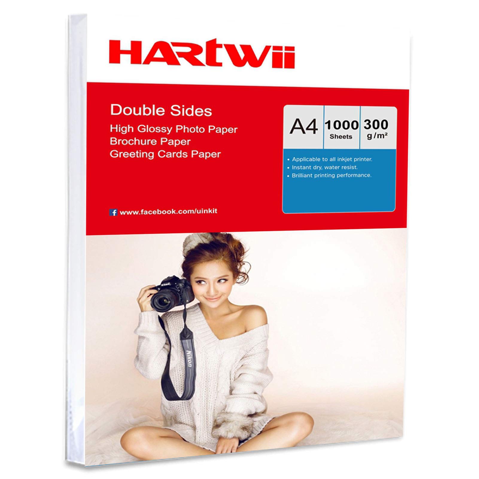 Gruby papier fotograficzny A4 300 g/m2 dwustronny nadruk na wysoki połysk – 1000 arkuszy papier atramentowy dwustronny nadruk super biały Hartwii