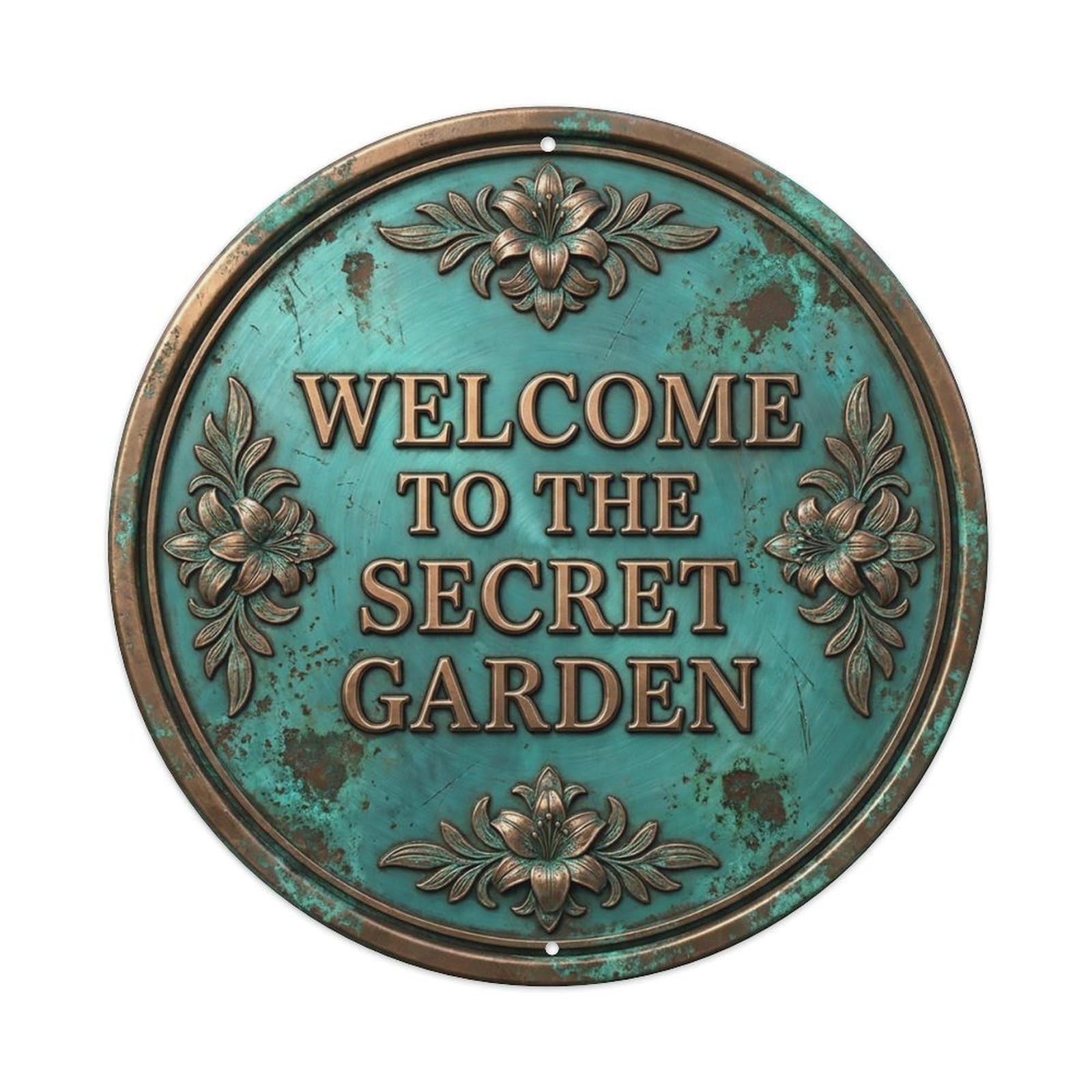 Vintage Welcome Secret Garden Lily Metal Tin Sign