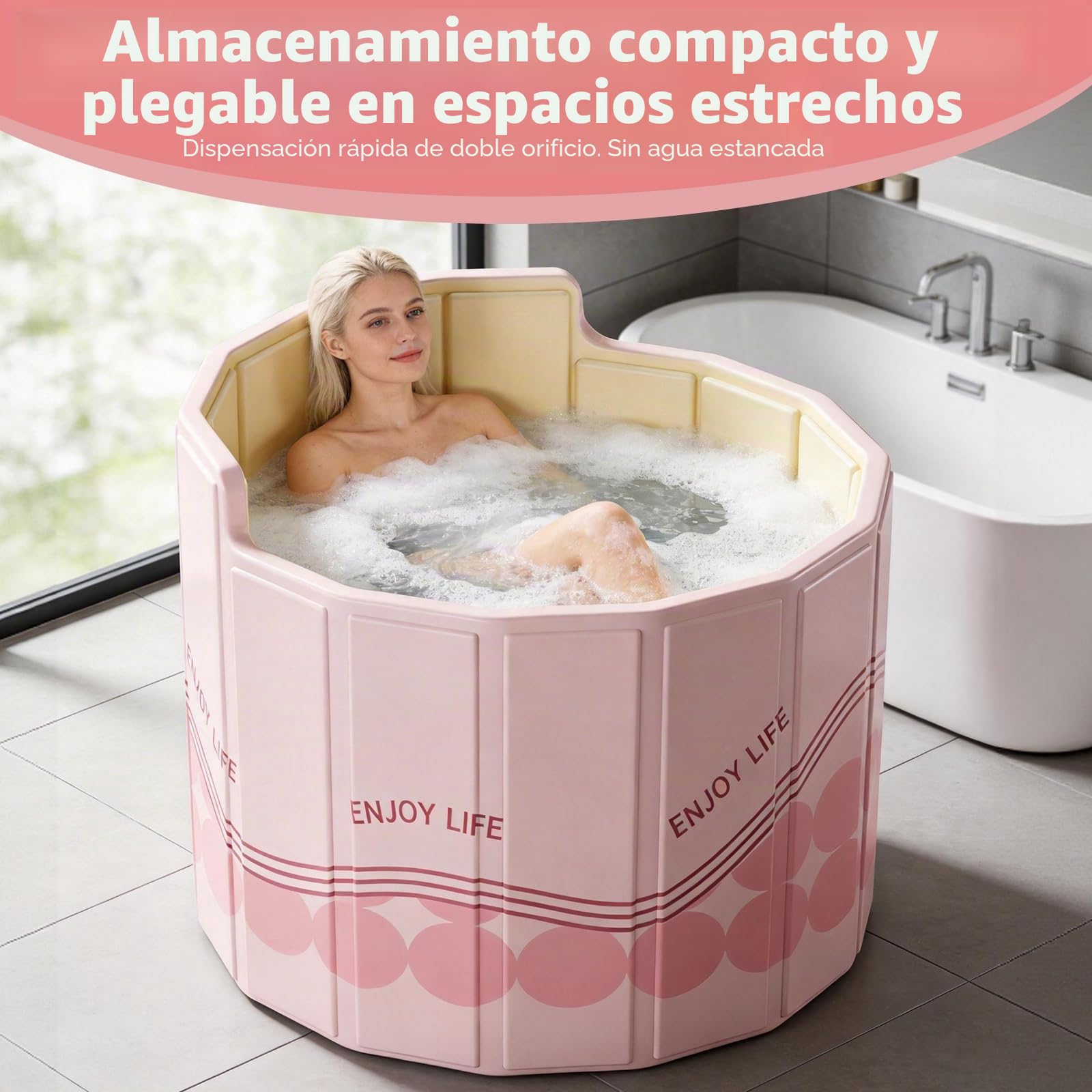 Bañera Plegable para Adultos, 80x70 cm (An x Al) Bañera Portátil con Respaldo Ergonómico en C Cubeta de Hielo para Recuperación Deportiva y Baños Calientes para Duchas Pequeñas Exterior y Spa en Casa