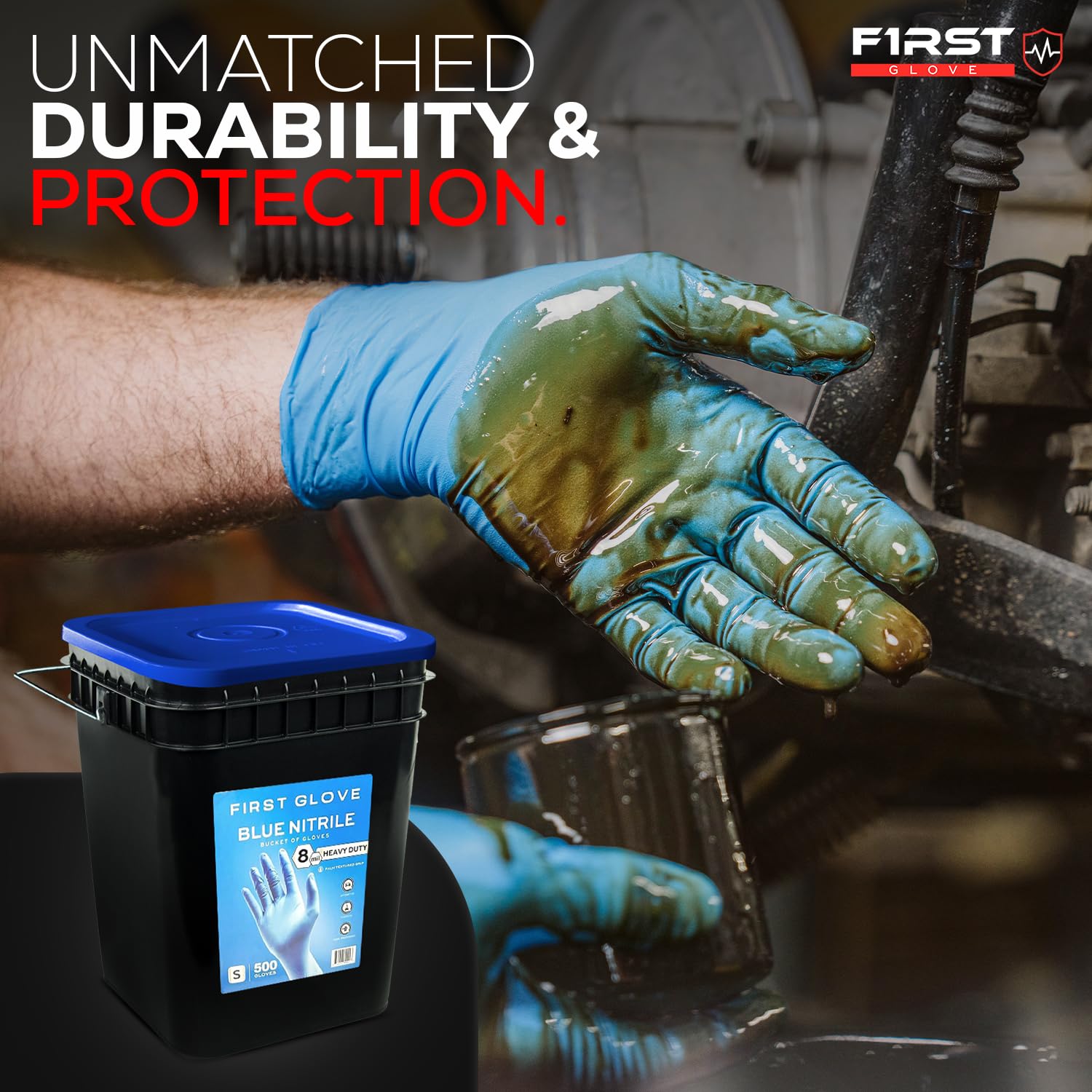 First Glove Guantes azules de nitrilo de 8 mil totalmente texturizados, guantes resistentes para automoción, alimentos, limpieza y trabajo, guantes con agarre de diamante y sin polvo, 500 unidades