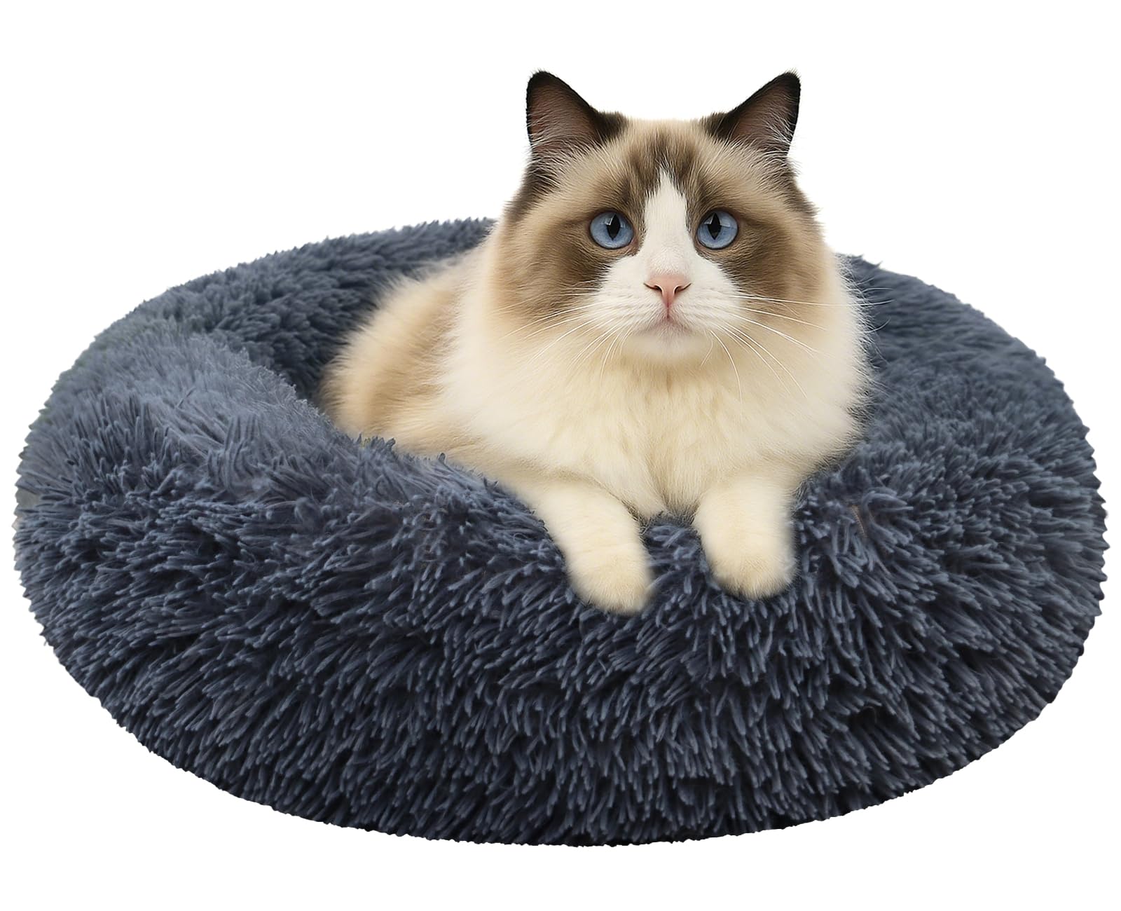 MDDK DY 50cm Plush Donut Cat Bed for Indoor Cats - Machine Washable & Non-Slip Small Dog Bed, Soft Orthopaedic Support, Dark Grey