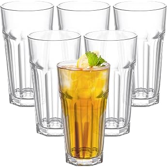 Pack of 6 420 ml Acrylic Plastic Tumbler Cups Reusable Drinking Glasses Water Glasses Stackable Acrylic Cups Cocktail Glasses Unbreakable Drinking Cups for Dishwasher Safe Home Picnic L