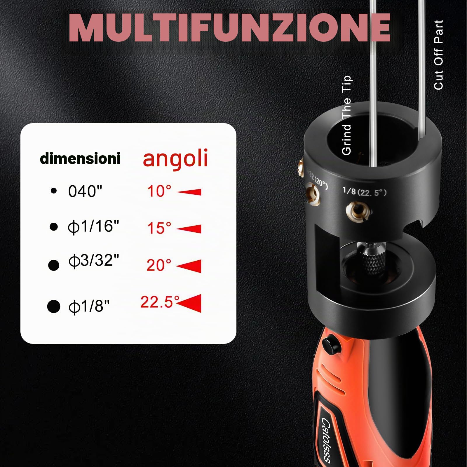Set di affilatura elettrodi in tungsteno da 12 V, per saldatura TIG, 4 misure, 4 angoli, smerigliatrice in tungsteno senza fili per saldatura TIG con blocco abrasivo piatto, fessura di separazione