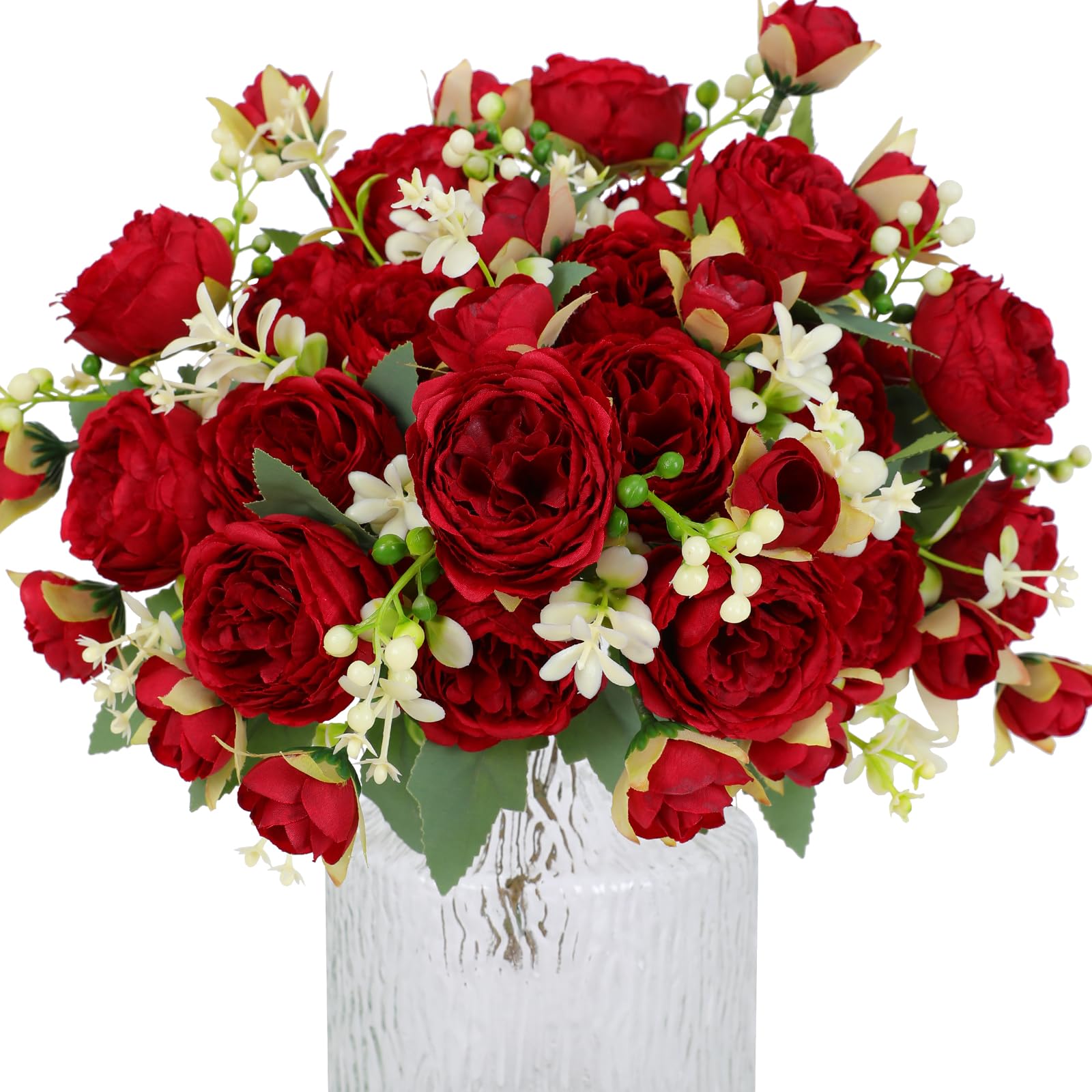 Hobyhoon 4 Bunches Peonies Artificial Flowers for Decoration Faux Roses Fake Bouquet Real Touch Silk Flores Artificiales for Vase Wedding Home Décor (Claret) — image 1