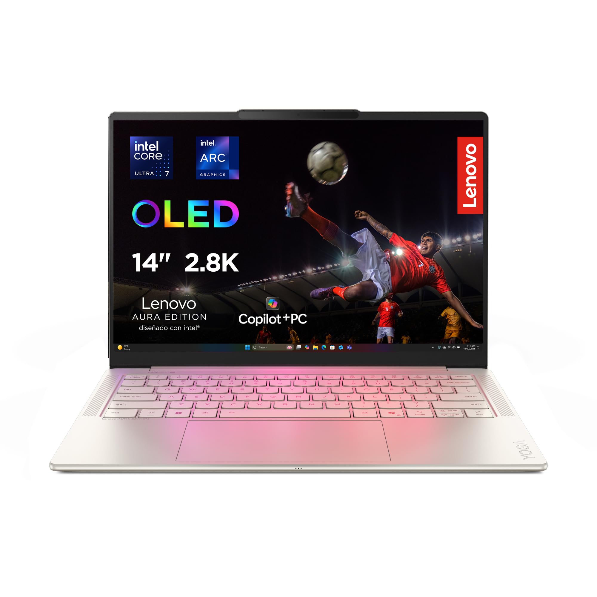 Lenovo Yoga Slim 7 Gen 10 – Ordenador Portátil IA Aura Edition - 14''OLED 2.8K (Intel Core Ultra 7 258V, Intel AI Boost 47 Tops, 32GB RAM, 1TB SSD, Win11 Home, Copilot+ PC) QWERTY Español, Seashell