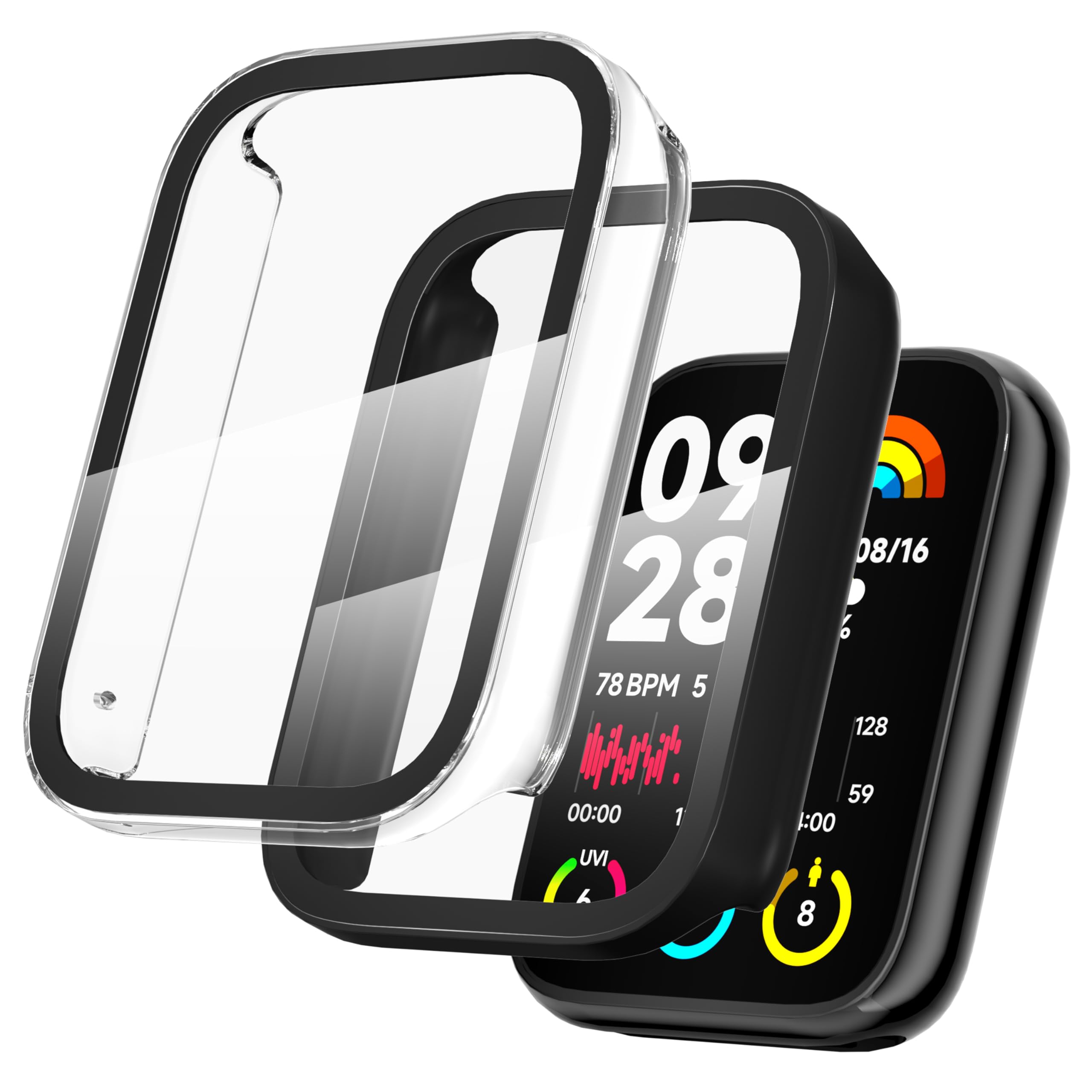 Cover Xiaomi Smart Band 8 – 2 Custodie Rigide PC Con Vetro Temperato 9H, Copertura Completa Ultrasottile