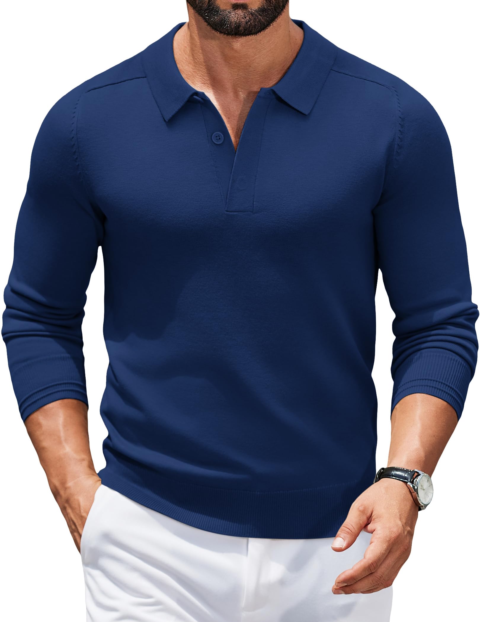 COOFANDY Polo Pullover Herren Strick Poloshirt Langarm Strickpullover mit Polokragen Business Pullover Polo Pulli Sweater Winterpullover