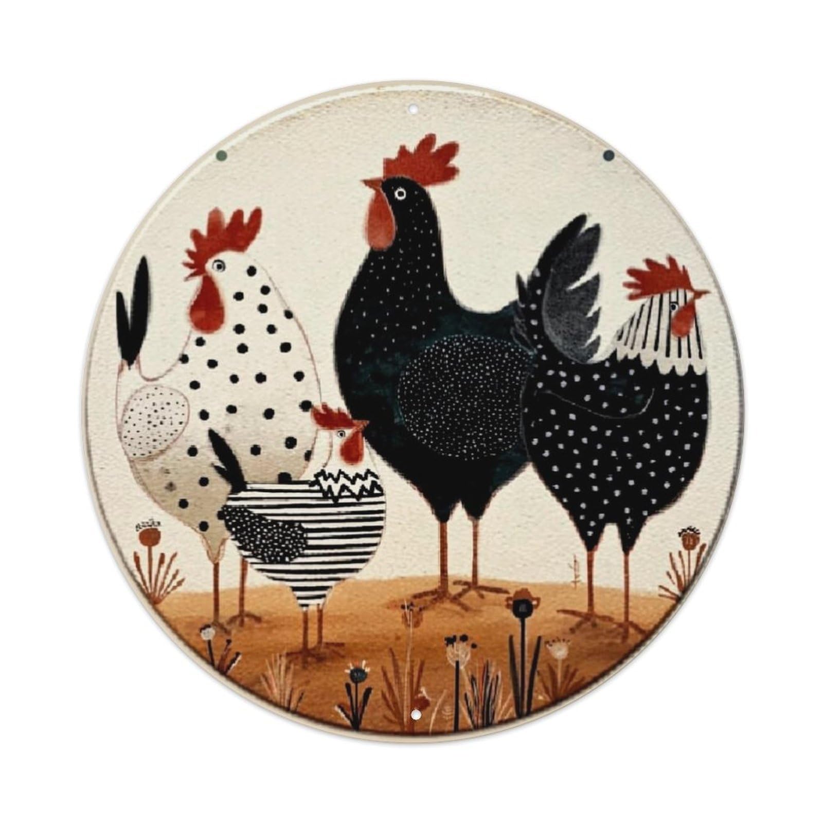 Jdyansheng Vintage Stylized Polka Dot Rooster Pattern Tin Sign Metal Poster Metal Signs For Home Man Cave Bar Cafe Kitchen Laundry Room Wall Decorations 8X8 Inches